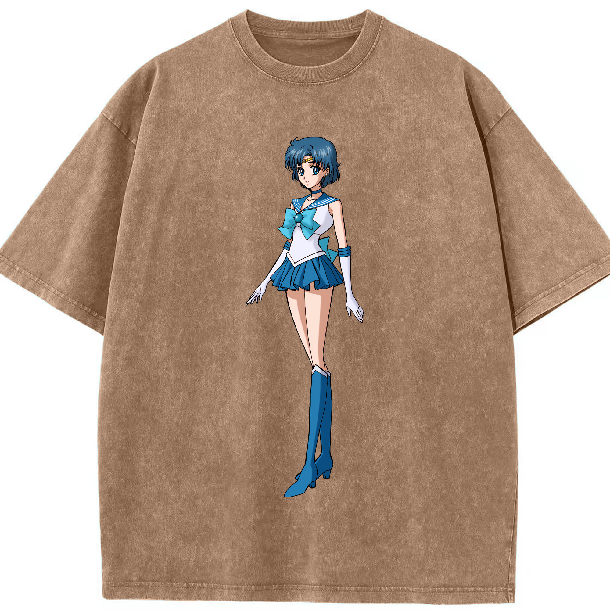 （画像用） 美少女戦士セーラームーン 水野 亜美 みずの あみ Sailor Moon Mizuno Ami 綿100% ヴィンテージ風 半袖Tシャツ（フロントプリント）