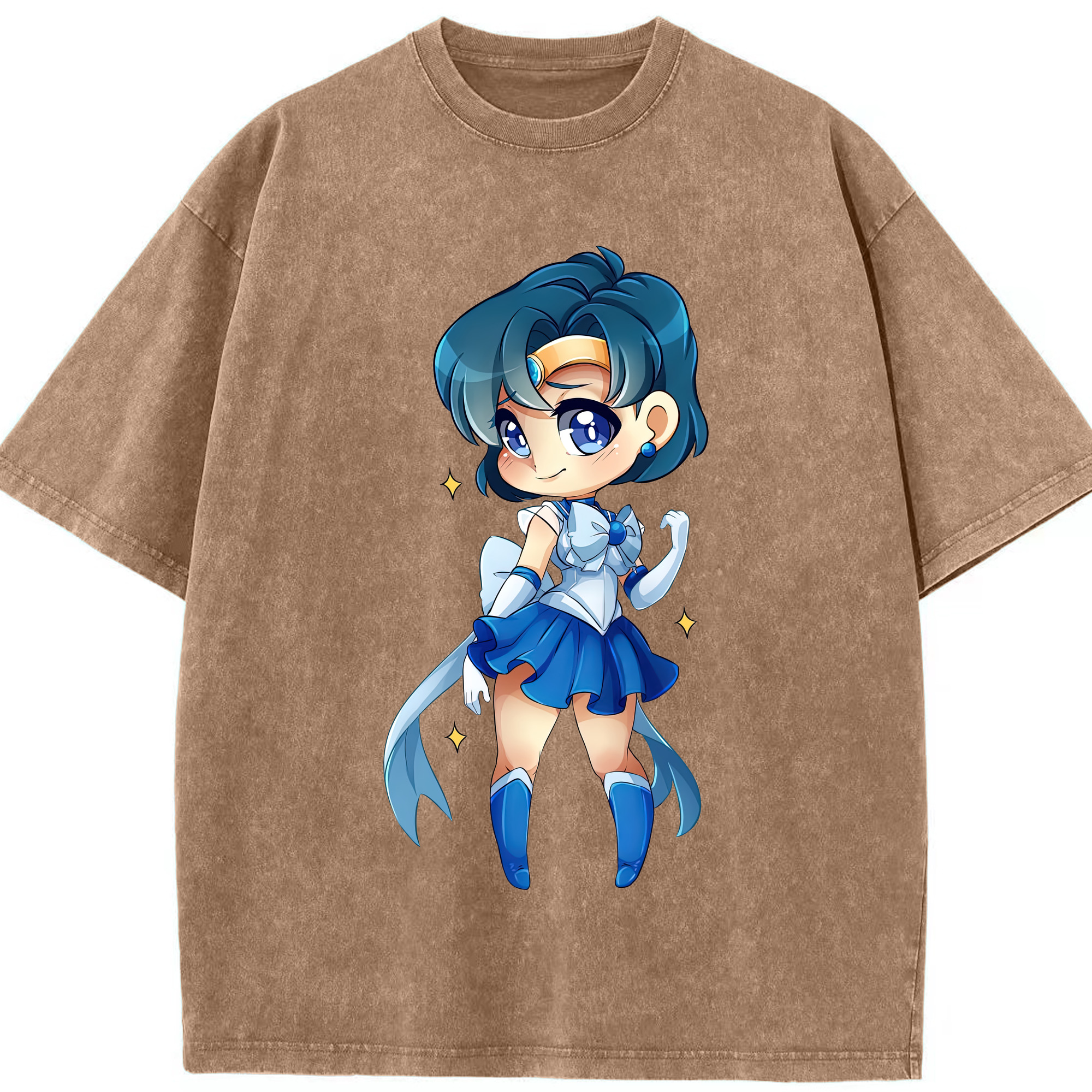 （画像用） 美少女戦士セーラームーン 水野 亜美 みずの あみ Sailor Moon Mizuno Ami 綿100% ヴィンテージ風 半袖Tシャツ（フロントプリント）