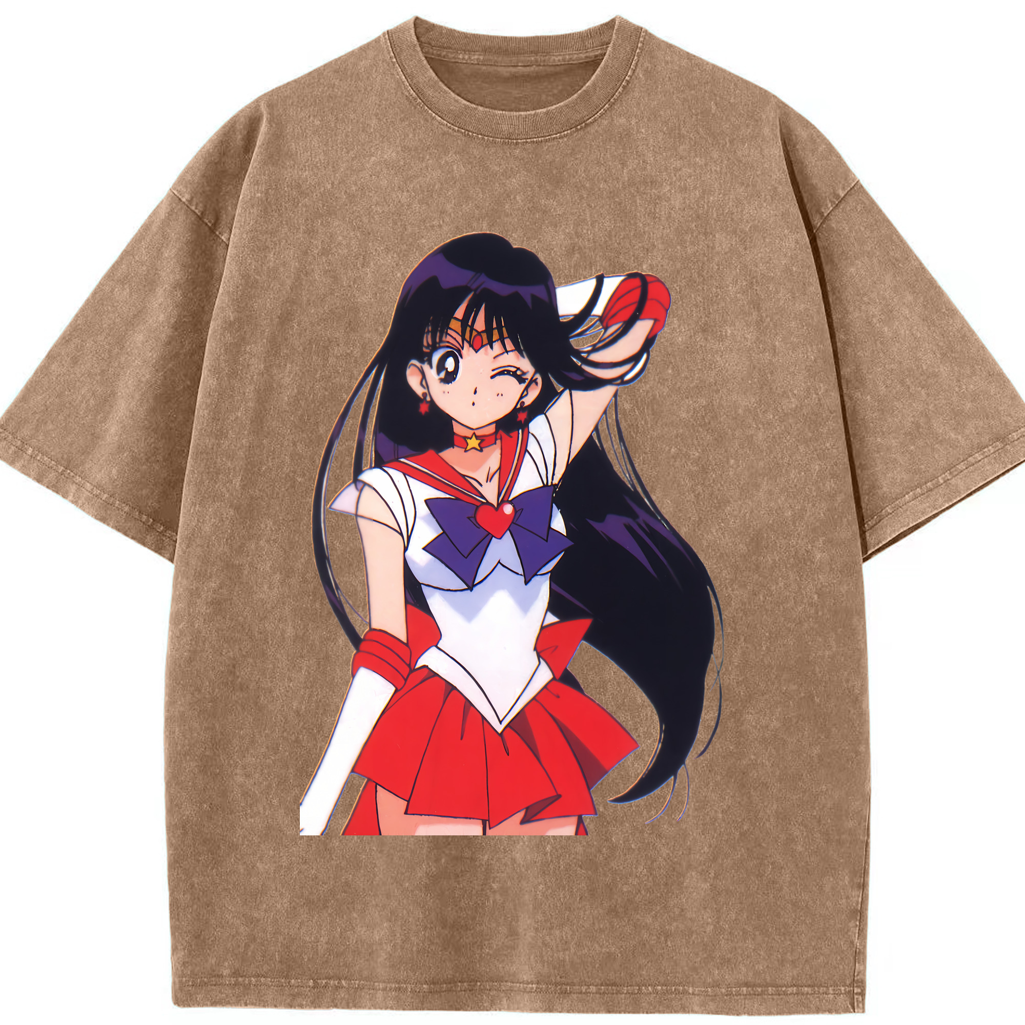 （画像用） 美少女戦士セーラームーン 火野レイ ひの レイ Sailor Moon Hino Rei （セーラーマーズ,Sailor Mars） 綿100% ヴィンテージ風 半袖Tシャツ（フロントプリント）
