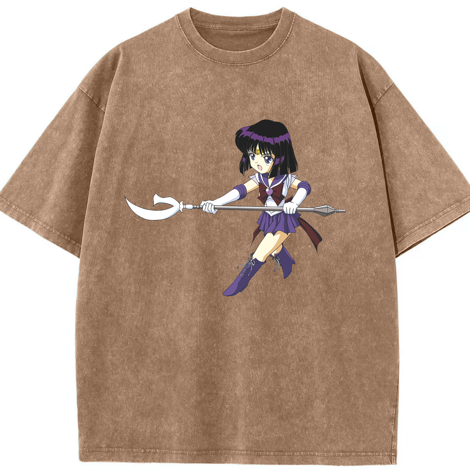 （画像用） 美少女戦士セーラームーン 土萠ほたる Sailor Moon Tomoe Hotaru （セーラーサターン；Sailor Saturn） 綿100% ヴィンテージ風 半袖Tシャツ（フロントプリント）