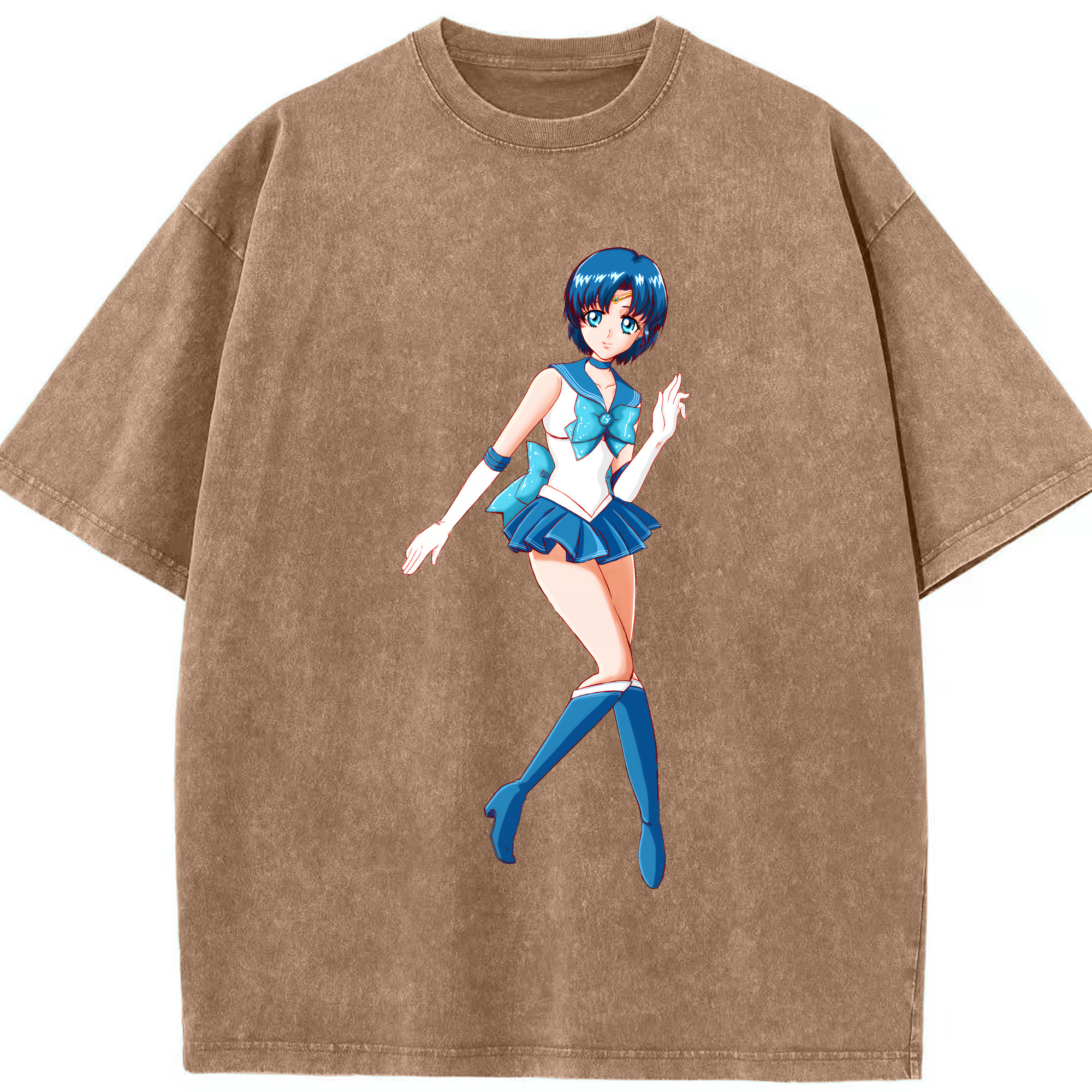 （画像用） 美少女戦士セーラームーン 水野 亜美 みずの あみ Sailor Moon Mizuno Ami 綿100% ヴィンテージ風 半袖Tシャツ（フロントプリント）