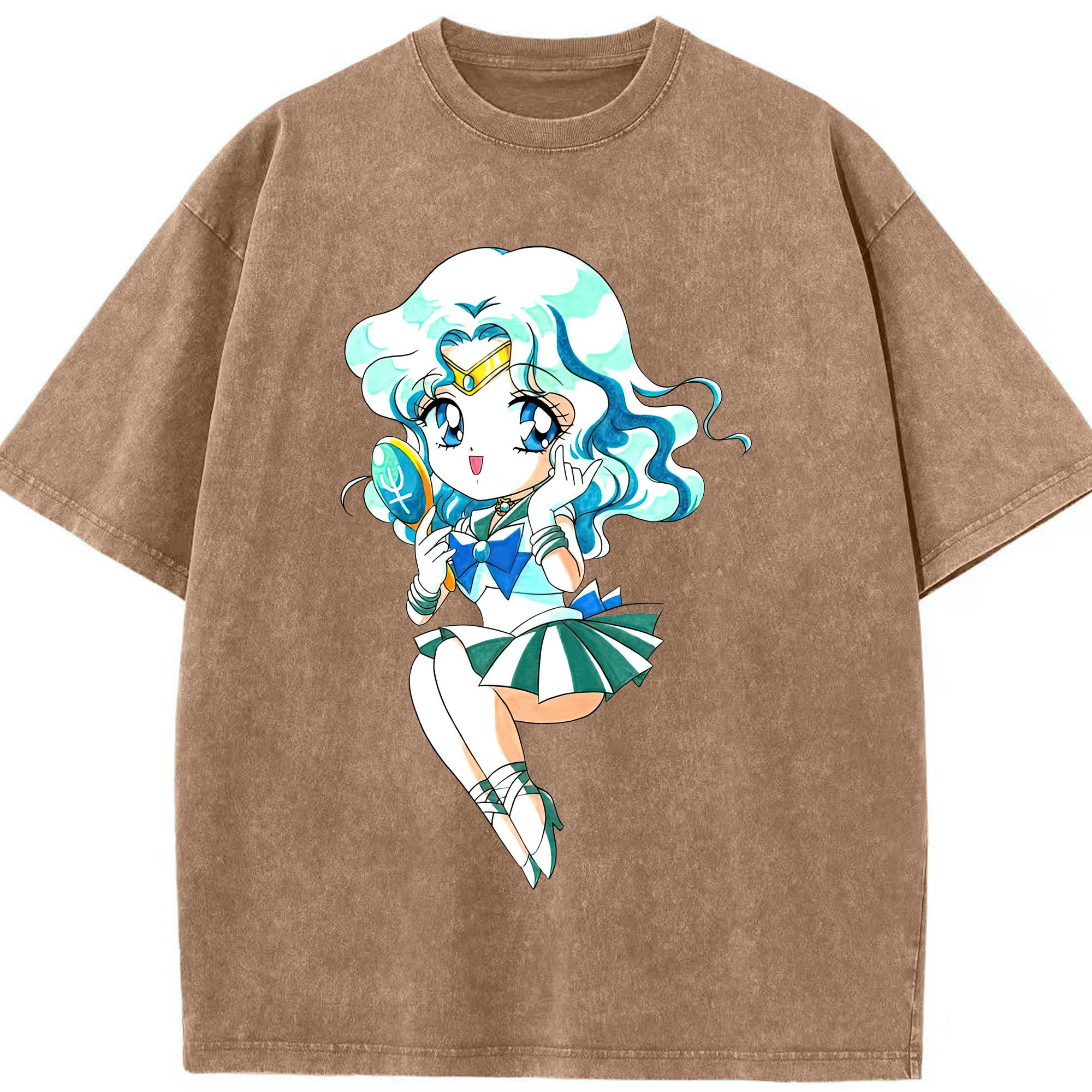 （画像用） 美少女戦士セーラームーン 海王 みちる（かいおう みちる） Sailor Moon Kaiou Michiru 綿100% ヴィンテージ風 半袖Tシャツ（フロントプリント）