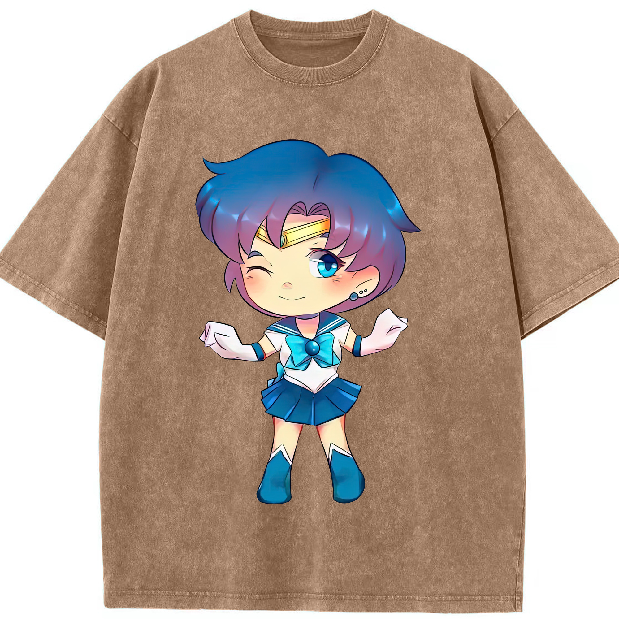 （画像用） 美少女戦士セーラームーン 水野 亜美 みずの あみ Sailor Moon Mizuno Ami 綿100% ヴィンテージ風 半袖Tシャツ（フロントプリント）