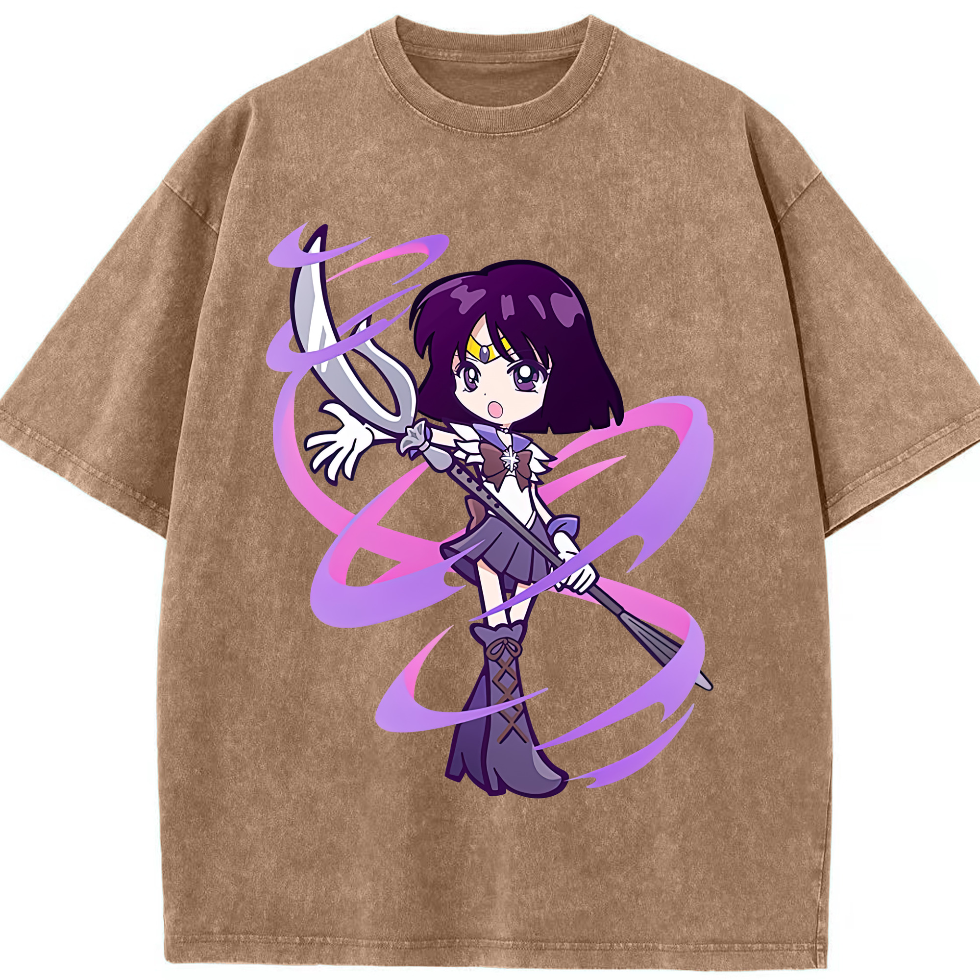 （画像用） 美少女戦士セーラームーン 土萠ほたる Sailor Moon Tomoe Hotaru （セーラーサターン；Sailor Saturn） 綿100% ヴィンテージ風 半袖Tシャツ（フロントプリント）