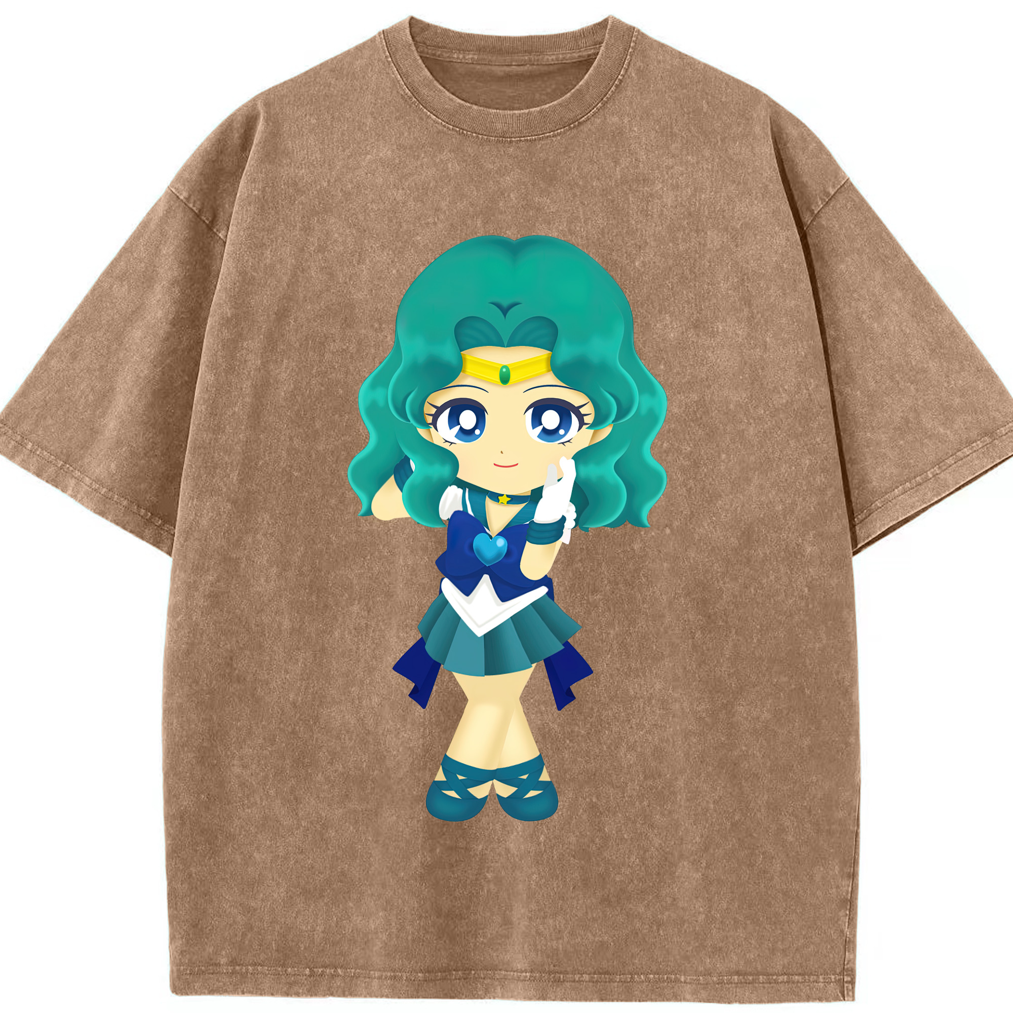 （画像用） 美少女戦士セーラームーン 海王 みちる（かいおう みちる） Sailor Moon Kaiou Michiru 綿100% ヴィンテージ風 半袖Tシャツ（フロントプリント）