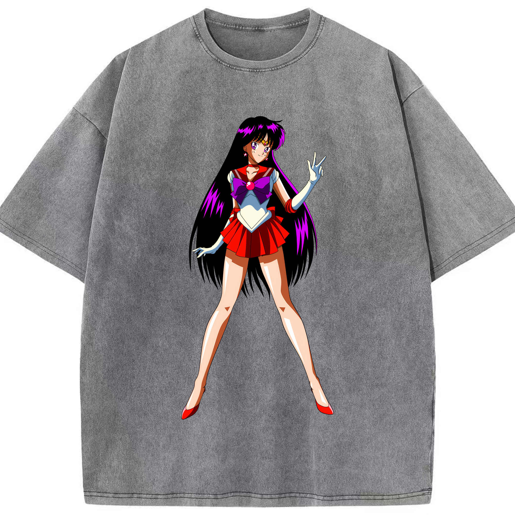 （画像用） 美少女戦士セーラームーン 火野レイ ひの レイ Sailor Moon Hino Rei （セーラーマーズ,Sailor Mars） 綿100% ヴィンテージ風 半袖Tシャツ（フロントプリント）