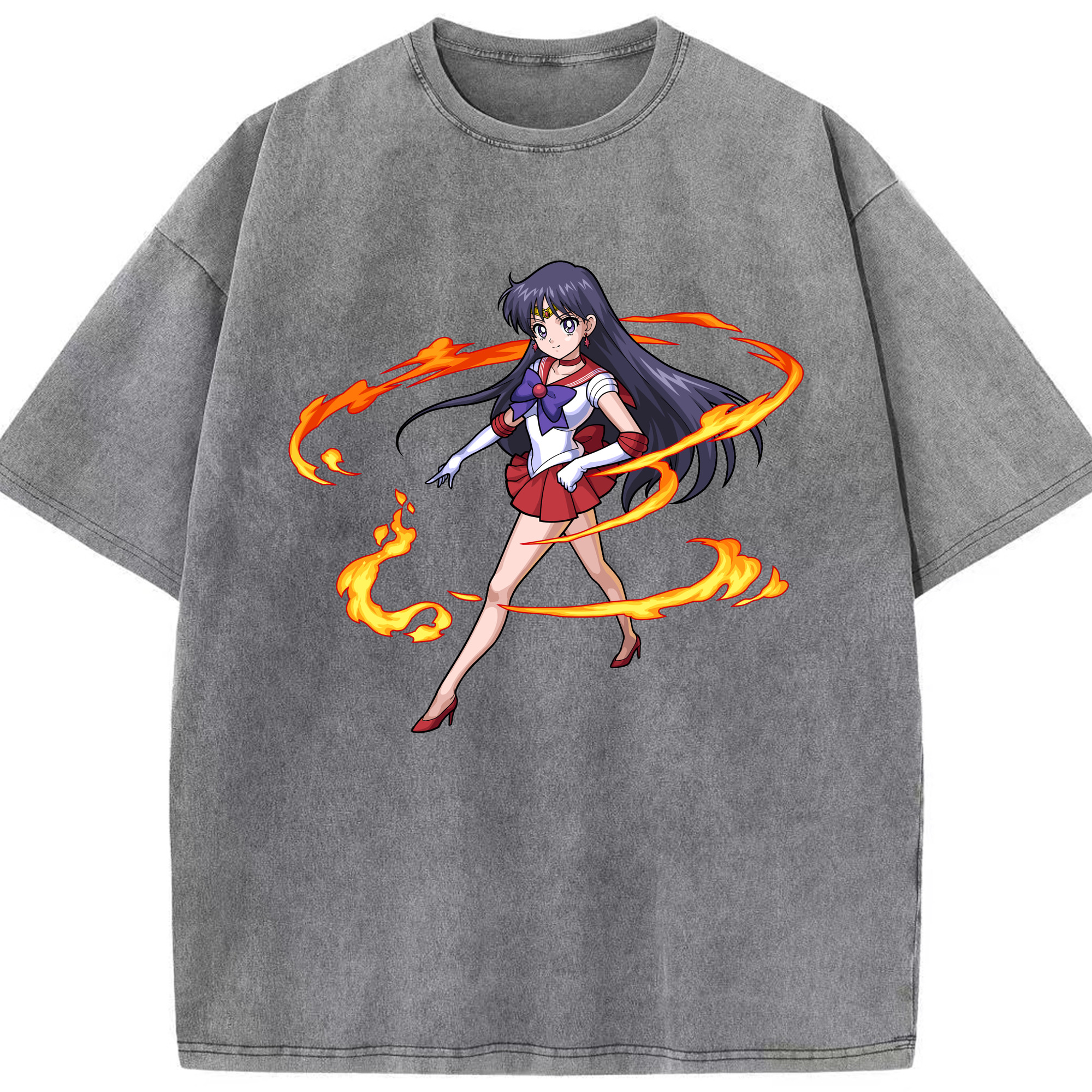 （画像用） 美少女戦士セーラームーン 火野レイ ひの レイ Sailor Moon Hino Rei （セーラーマーズ,Sailor Mars） 綿100% ヴィンテージ風 半袖Tシャツ（フロントプリント）
