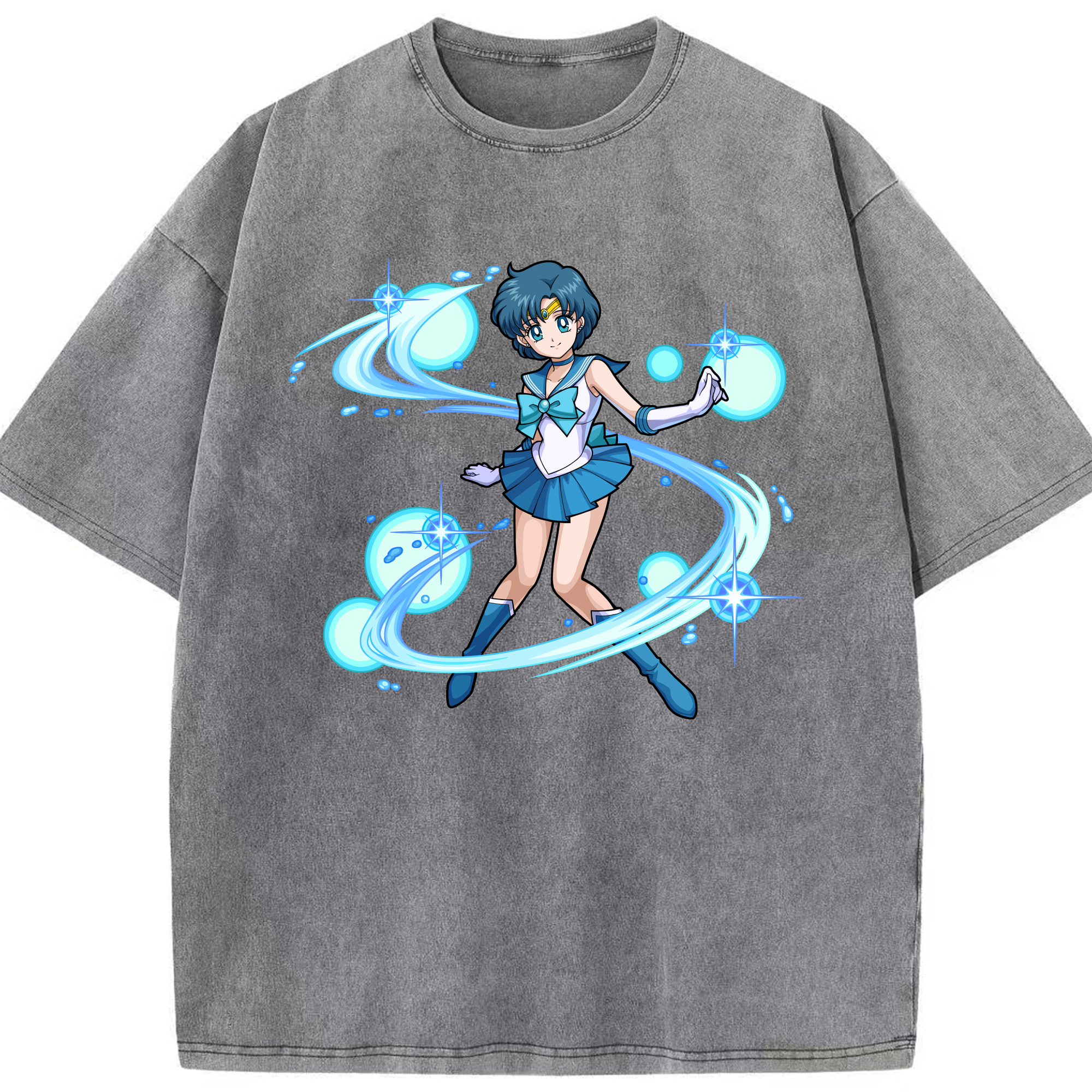 （画像用） 美少女戦士セーラームーン 水野 亜美 みずの あみ Sailor Moon Mizuno Ami 綿100% ヴィンテージ風 半袖Tシャツ（フロントプリント）