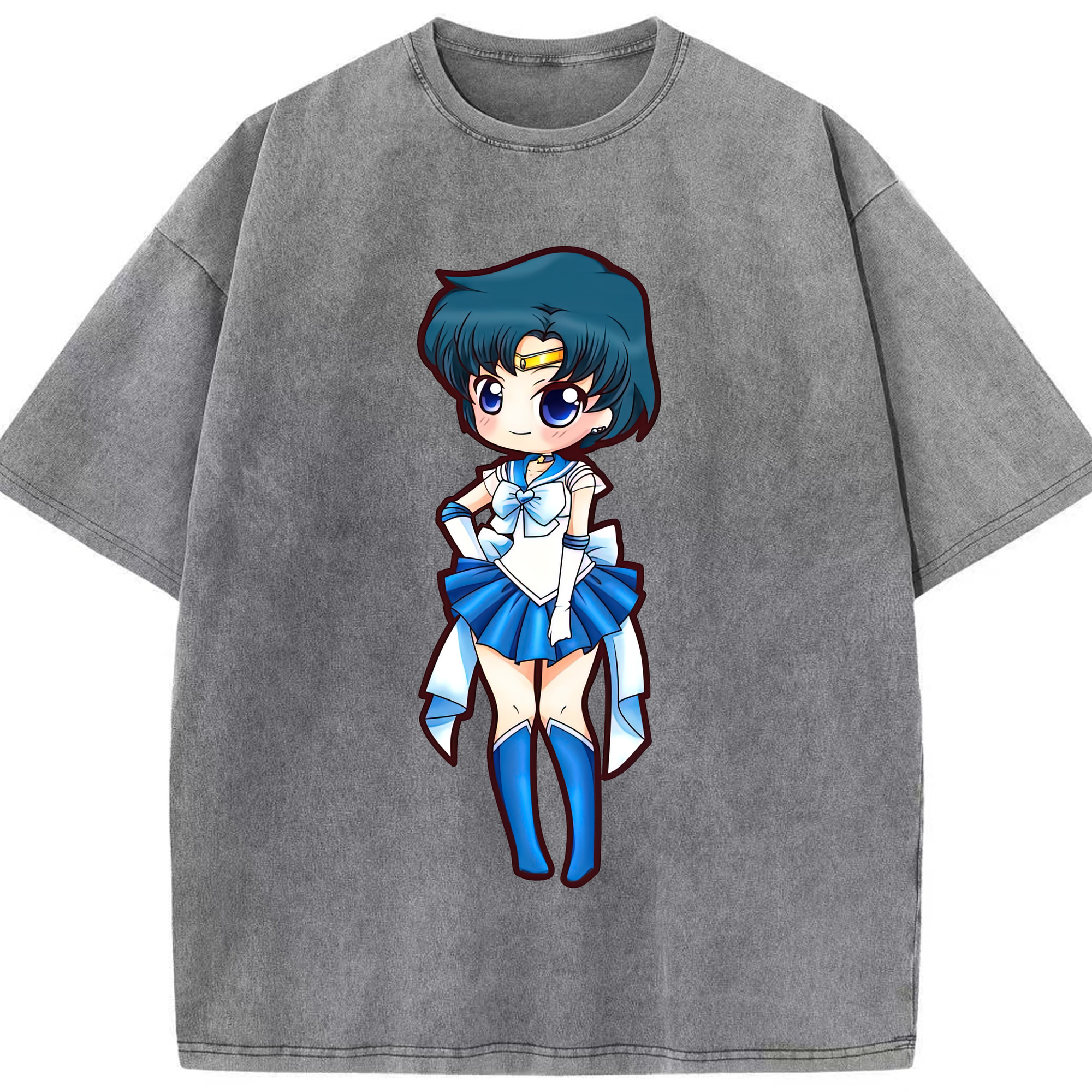 （画像用） 美少女戦士セーラームーン 水野 亜美 みずの あみ Sailor Moon Mizuno Ami 綿100% ヴィンテージ風 半袖Tシャツ（フロントプリント）