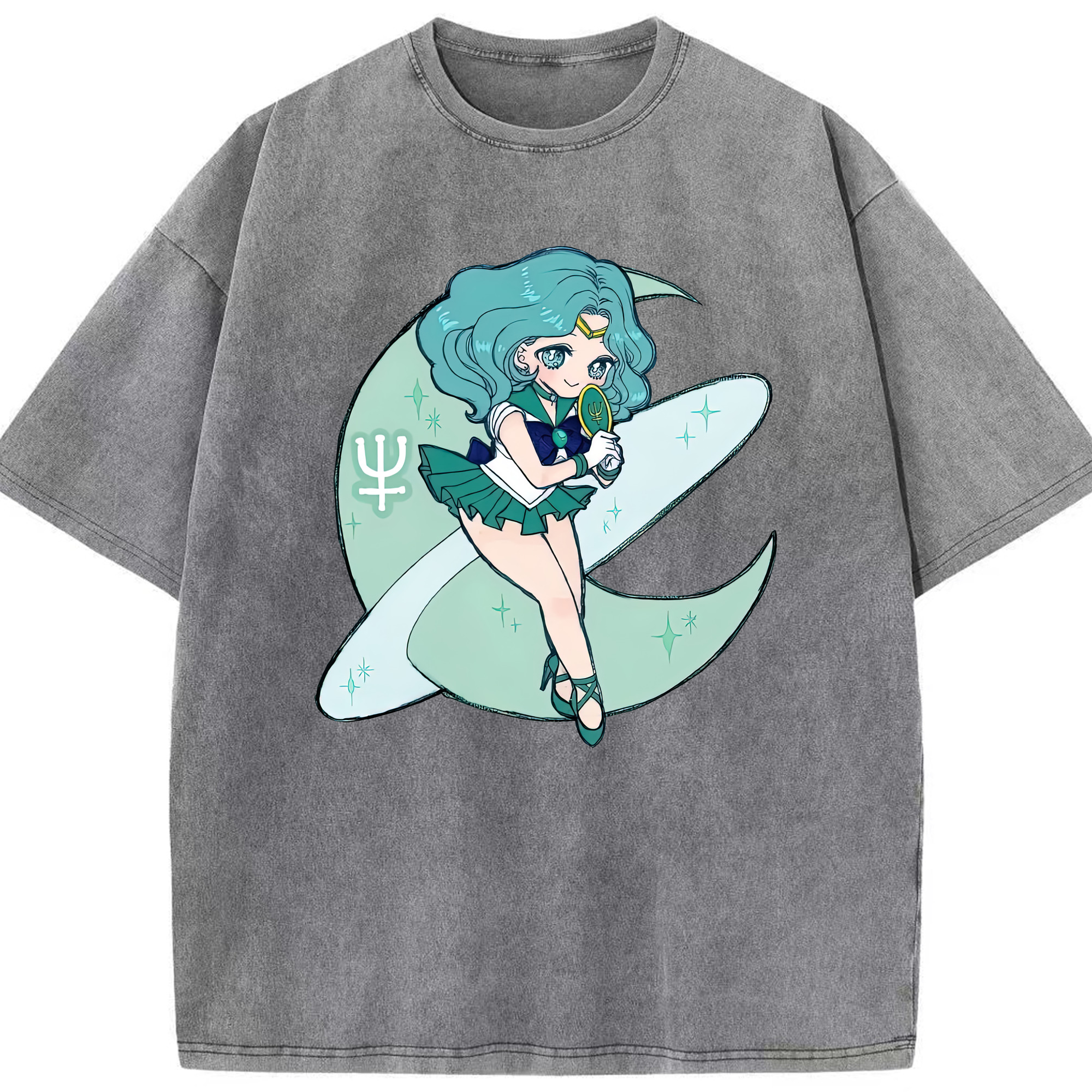 （画像用） 美少女戦士セーラームーン 海王 みちる（かいおう みちる） Sailor Moon Kaiou Michiru 綿100% ヴィンテージ風 半袖Tシャツ（フロントプリント）
