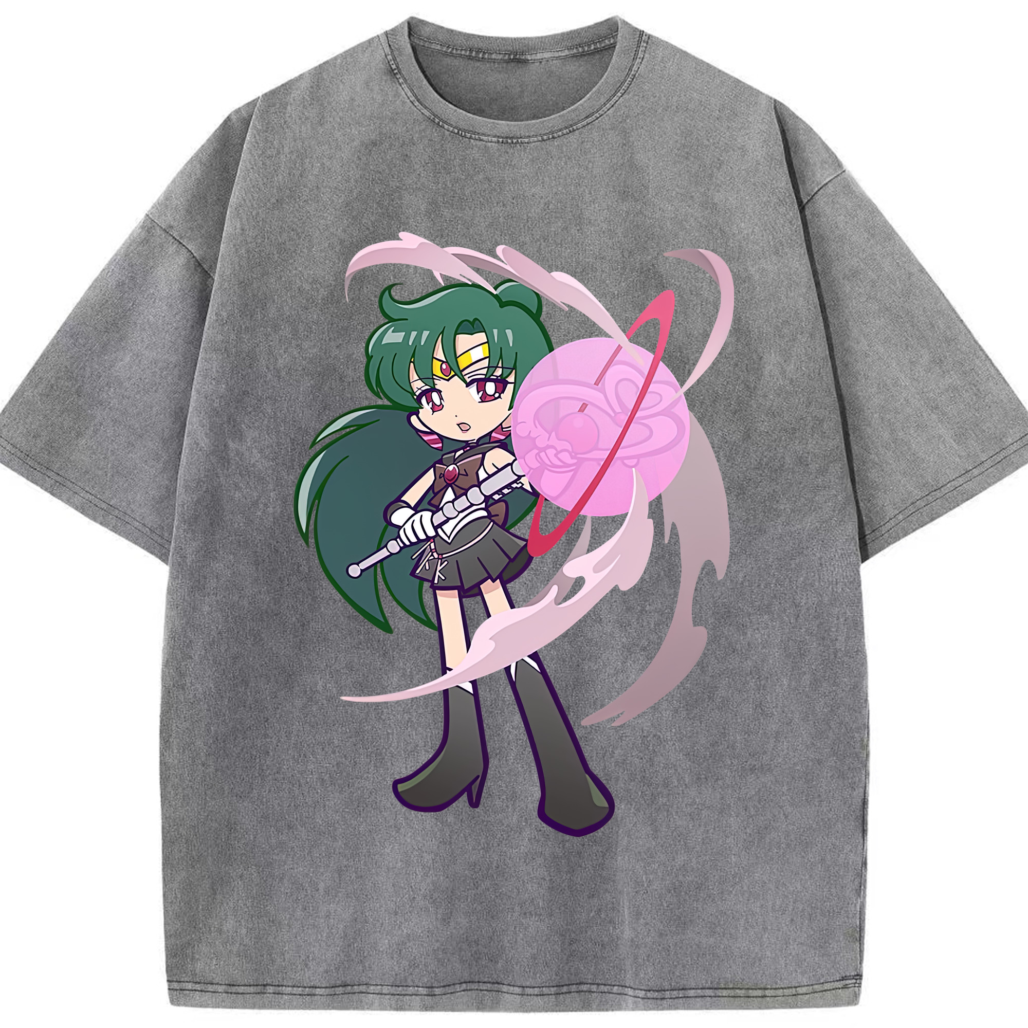 （画像用） 美少女戦士セーラームーン 冥王せつな Sailor Moon Meiou Setsuna 綿100% ヴィンテージ風 半袖Tシャツ（フロントプリント）