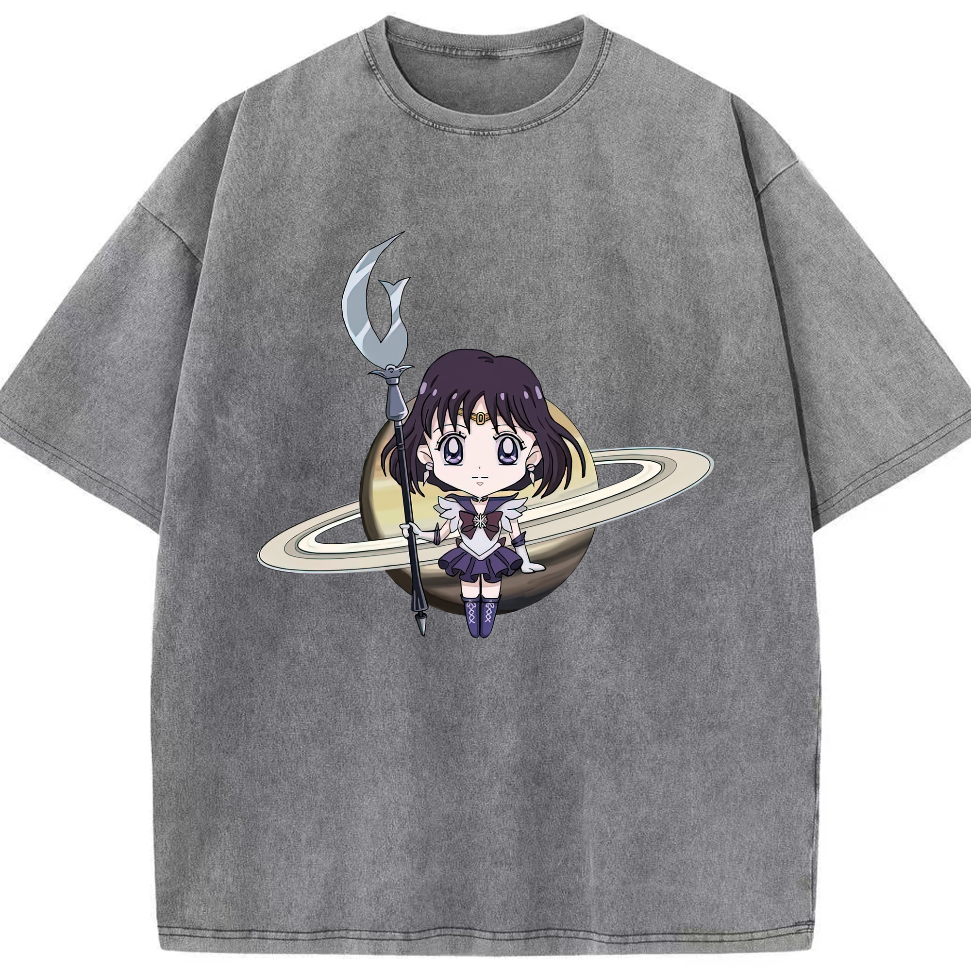 （画像用） 美少女戦士セーラームーン 土萠ほたる Sailor Moon Tomoe Hotaru （セーラーサターン；Sailor Saturn） 綿100% ヴィンテージ風 半袖Tシャツ（フロントプリント）