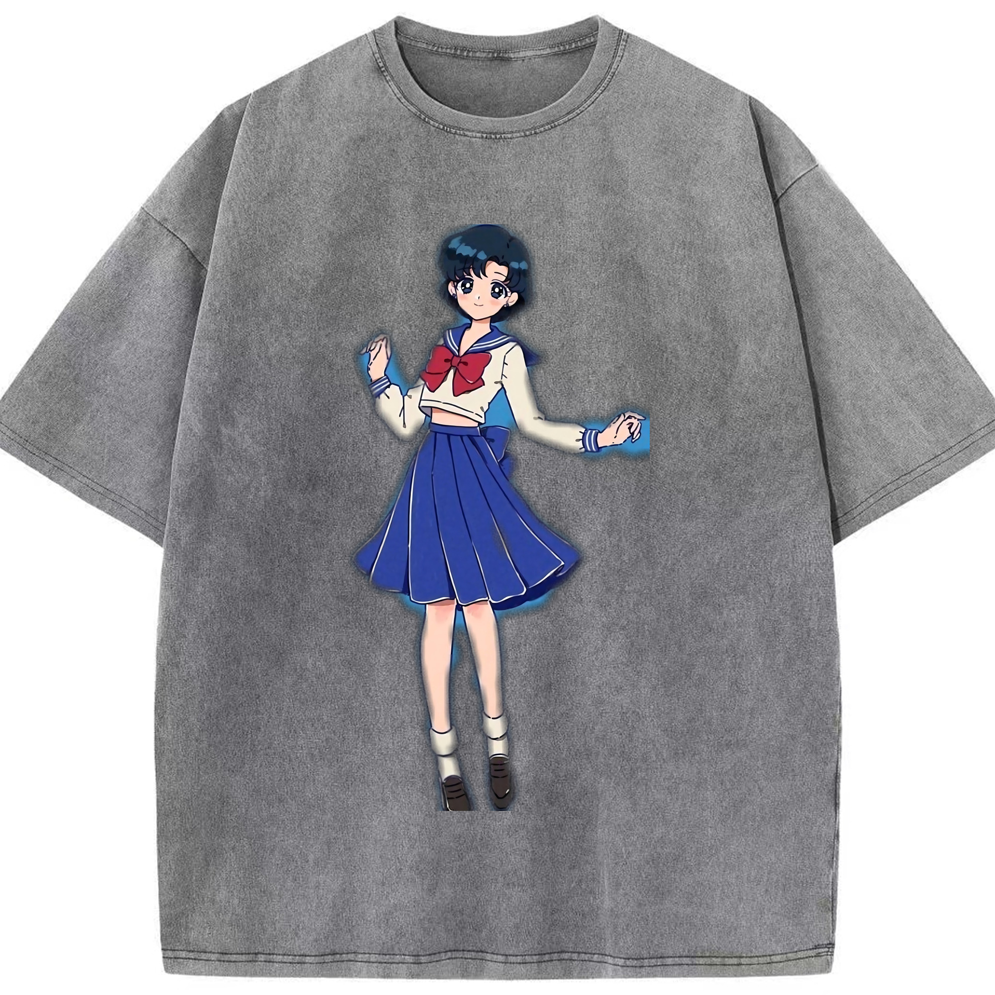 （画像用） 美少女戦士セーラームーン 水野 亜美 みずの あみ Sailor Moon Mizuno Ami 綿100% ヴィンテージ風 半袖Tシャツ（フロントプリント）