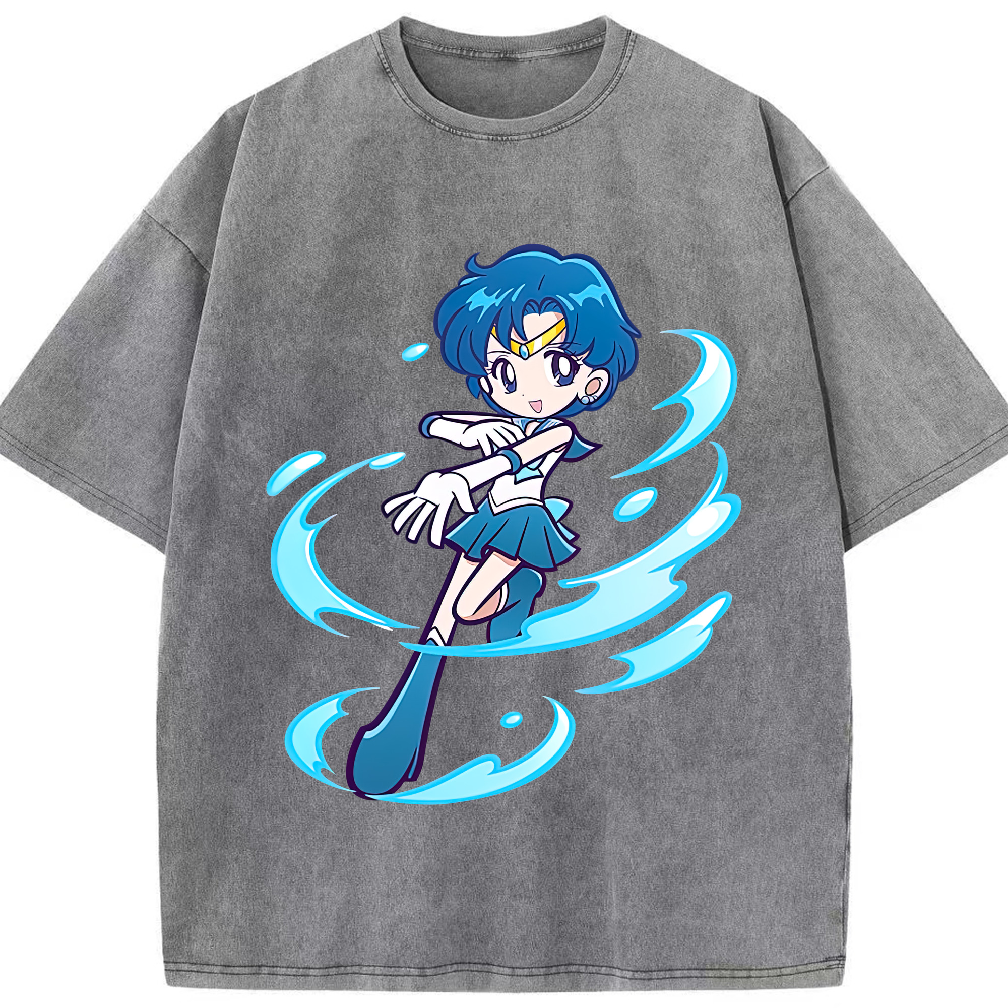 （画像用） 美少女戦士セーラームーン 水野 亜美 みずの あみ Sailor Moon Mizuno Ami 綿100% ヴィンテージ風 半袖Tシャツ（フロントプリント）