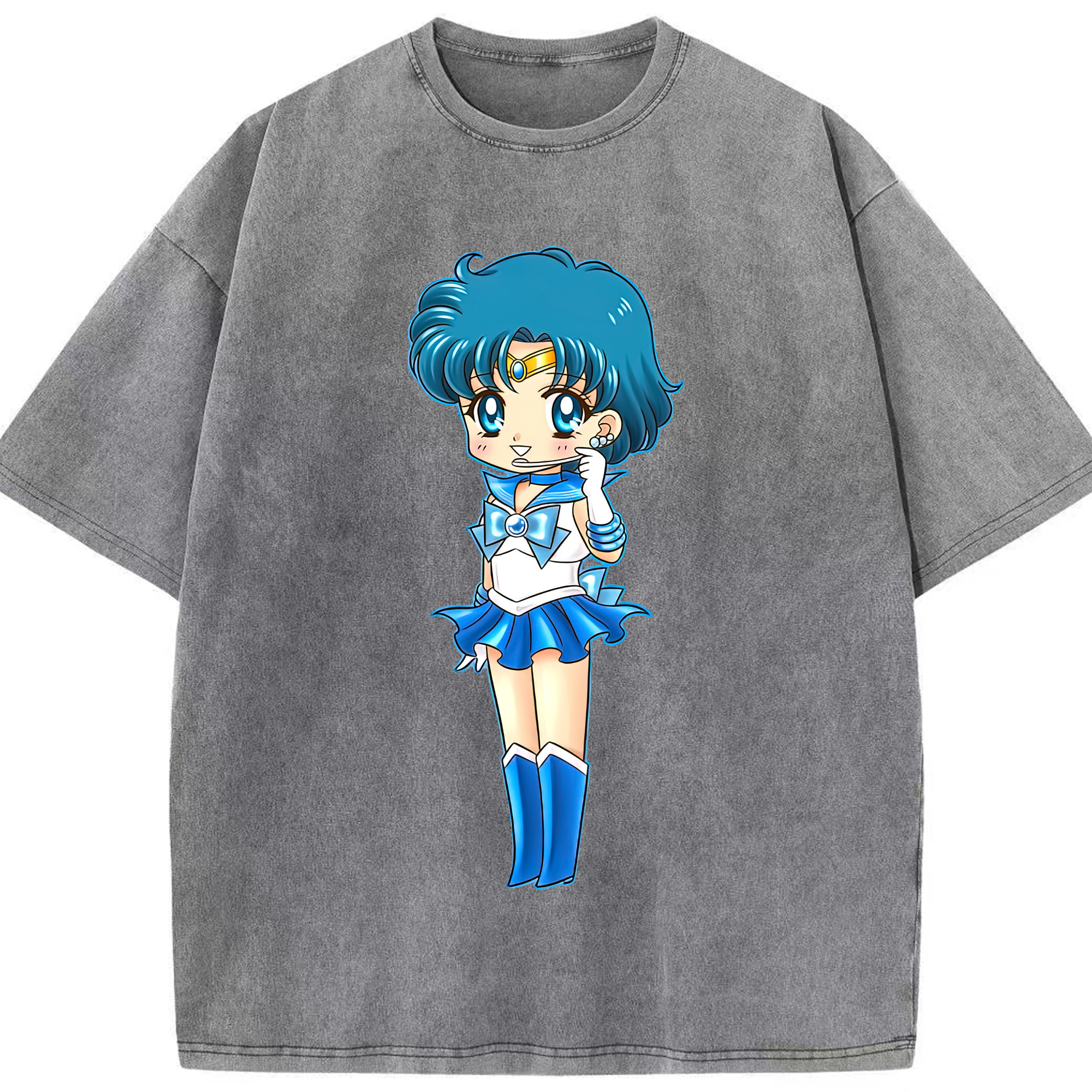 （画像用） 美少女戦士セーラームーン 水野 亜美 みずの あみ Sailor Moon Mizuno Ami 綿100% ヴィンテージ風 半袖Tシャツ（フロントプリント）