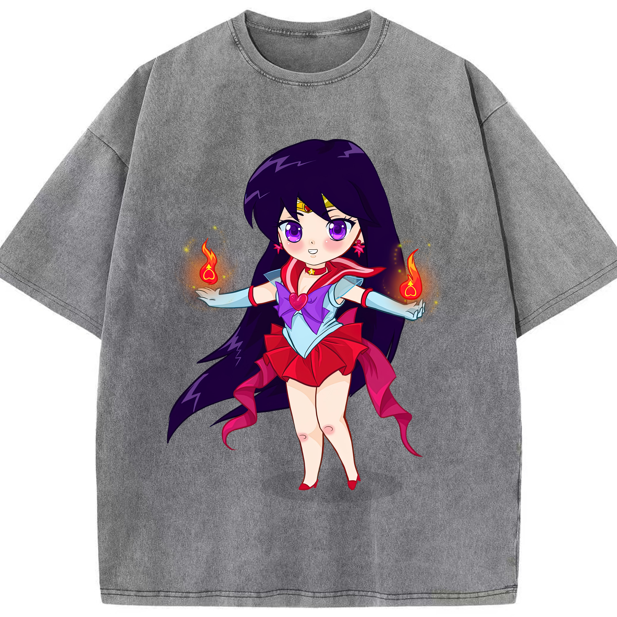 （画像用） 美少女戦士セーラームーン 火野レイ ひの レイ Sailor Moon Hino Rei （セーラーマーズ,Sailor Mars） 綿100% ヴィンテージ風 半袖Tシャツ（フロントプリント）
