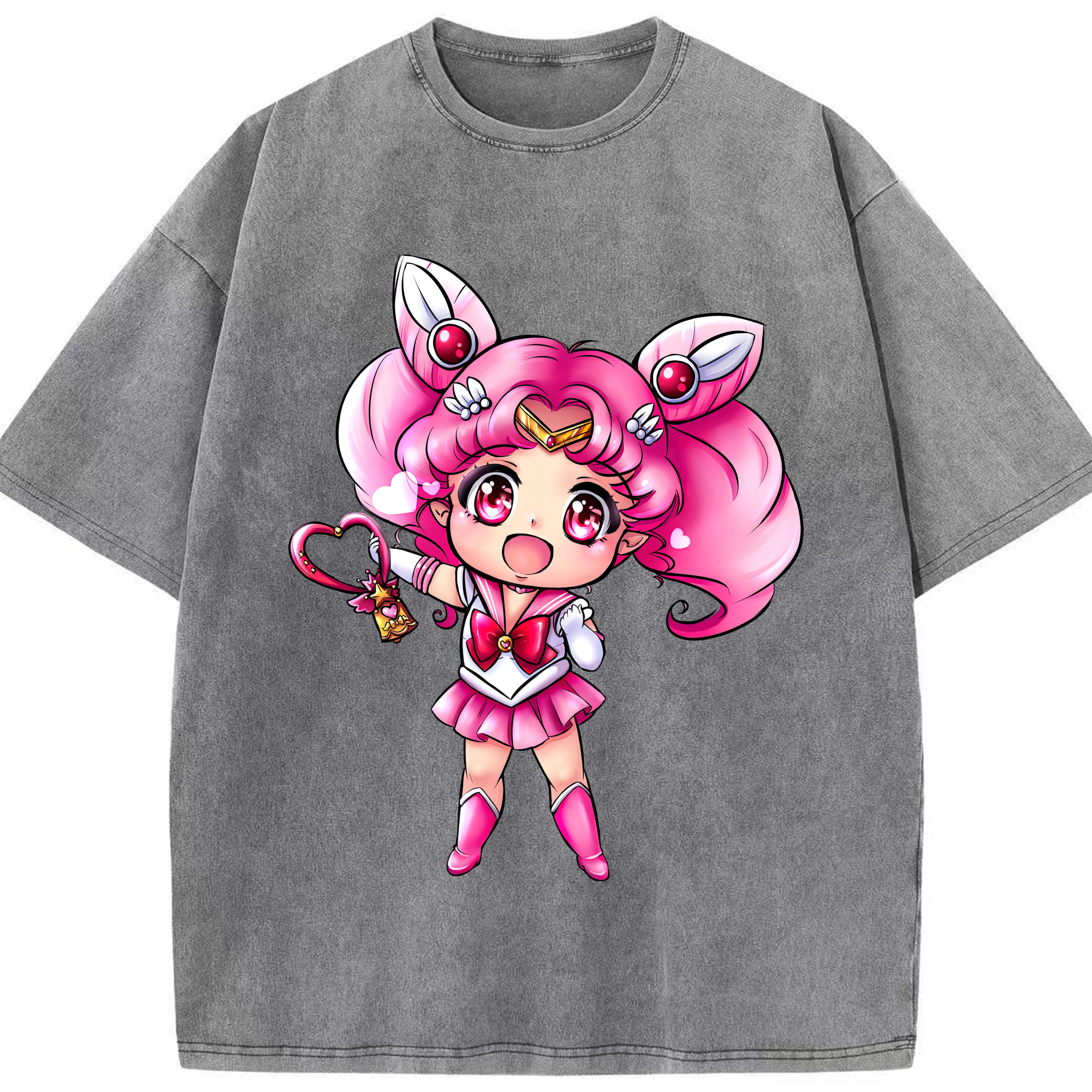 （画像用） 美少女戦士セーラームーン ちびうさ Sailor Moon Chibiusa Tsukino Usagi Small Lady Serenity 綿100% ヴィンテージ風 半袖Tシャツ（フロントプリント）