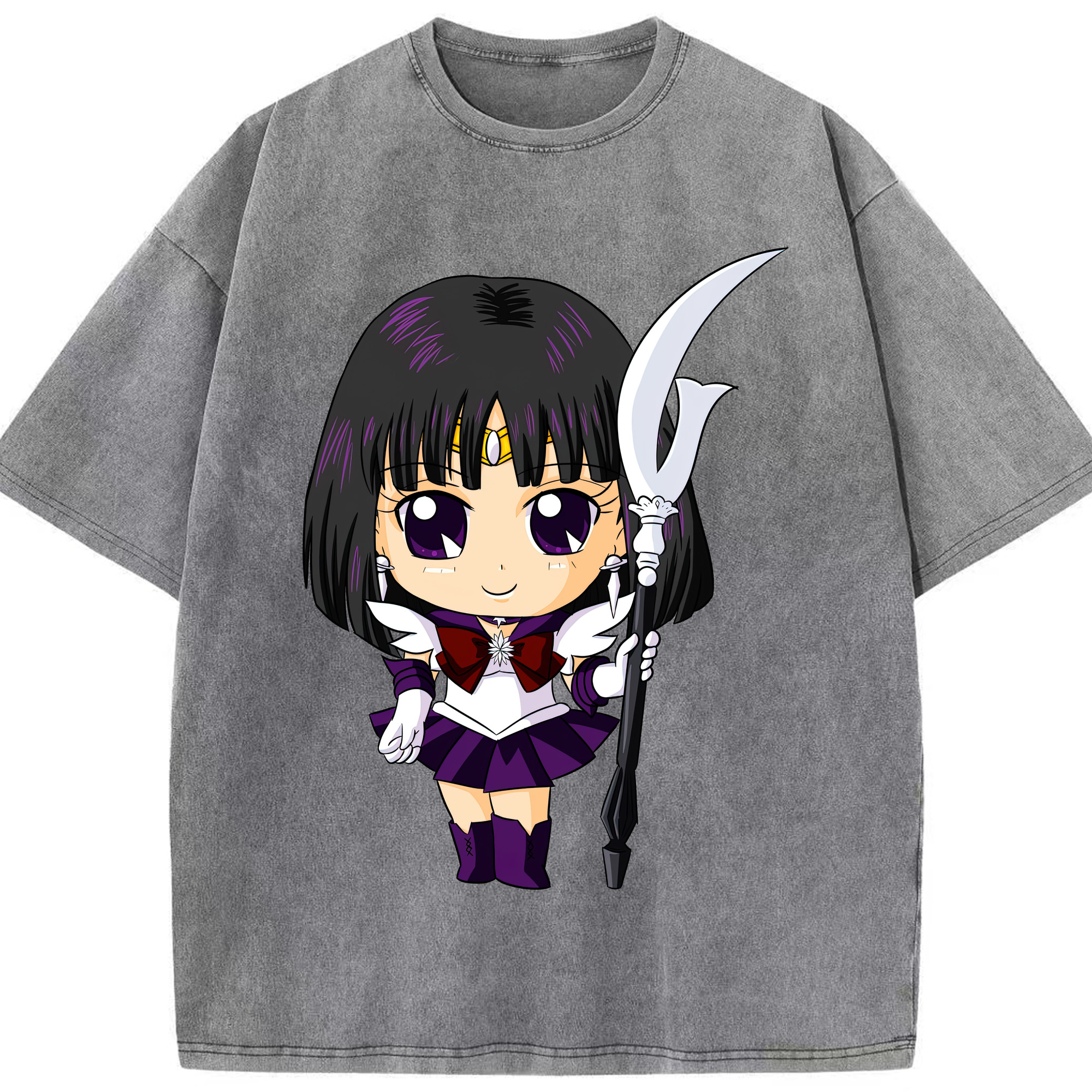 （画像用） 美少女戦士セーラームーン 土萠ほたる Sailor Moon Tomoe Hotaru （セーラーサターン；Sailor Saturn） 綿100% ヴィンテージ風 半袖Tシャツ（フロントプリント）