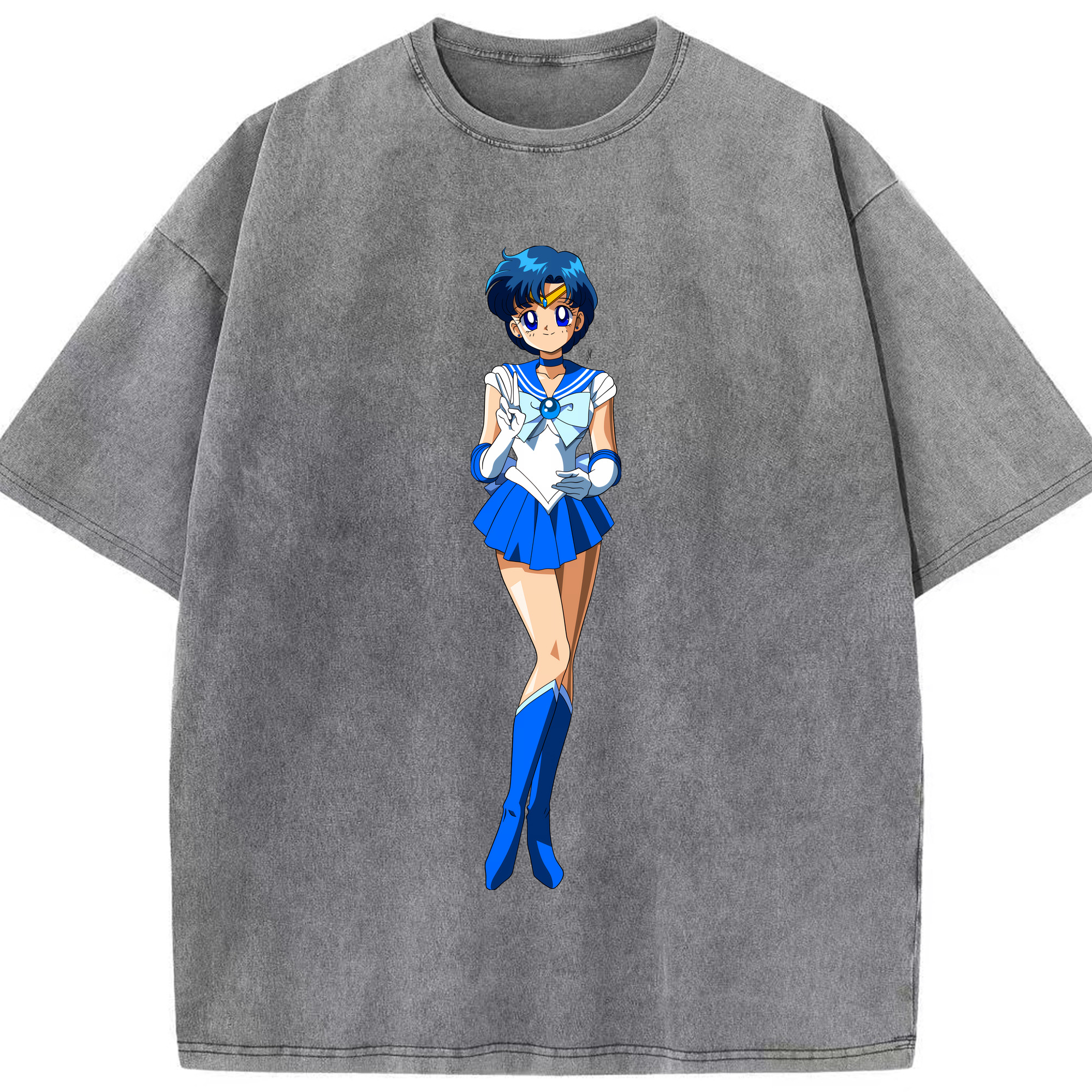 （画像用） 美少女戦士セーラームーン 水野 亜美 みずの あみ Sailor Moon Mizuno Ami 綿100% ヴィンテージ風 半袖Tシャツ（フロントプリント）
