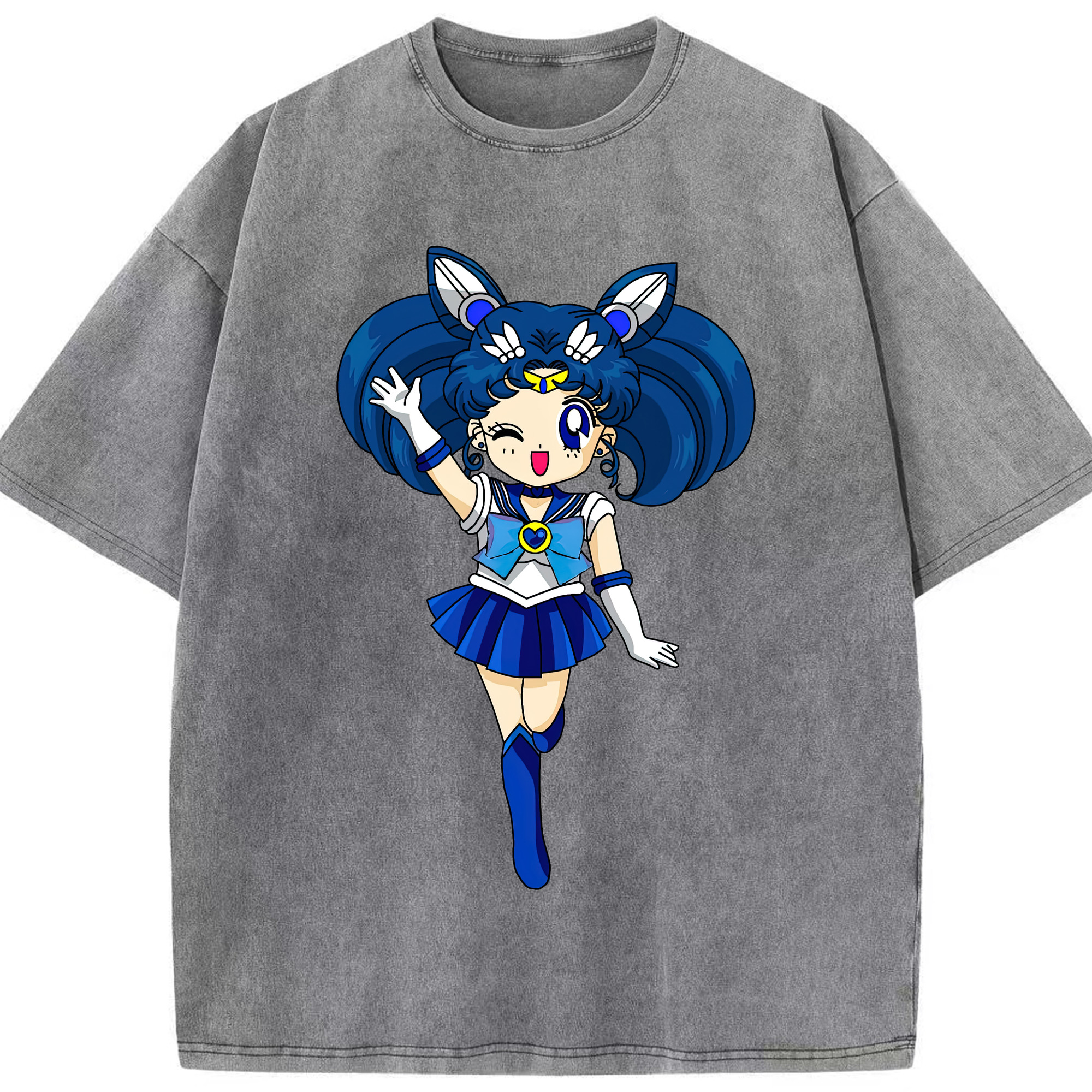 （画像用） 美少女戦士セーラームーン 水野 亜美 みずの あみ Sailor Moon Mizuno Ami 綿100% ヴィンテージ風 半袖Tシャツ（フロントプリント）