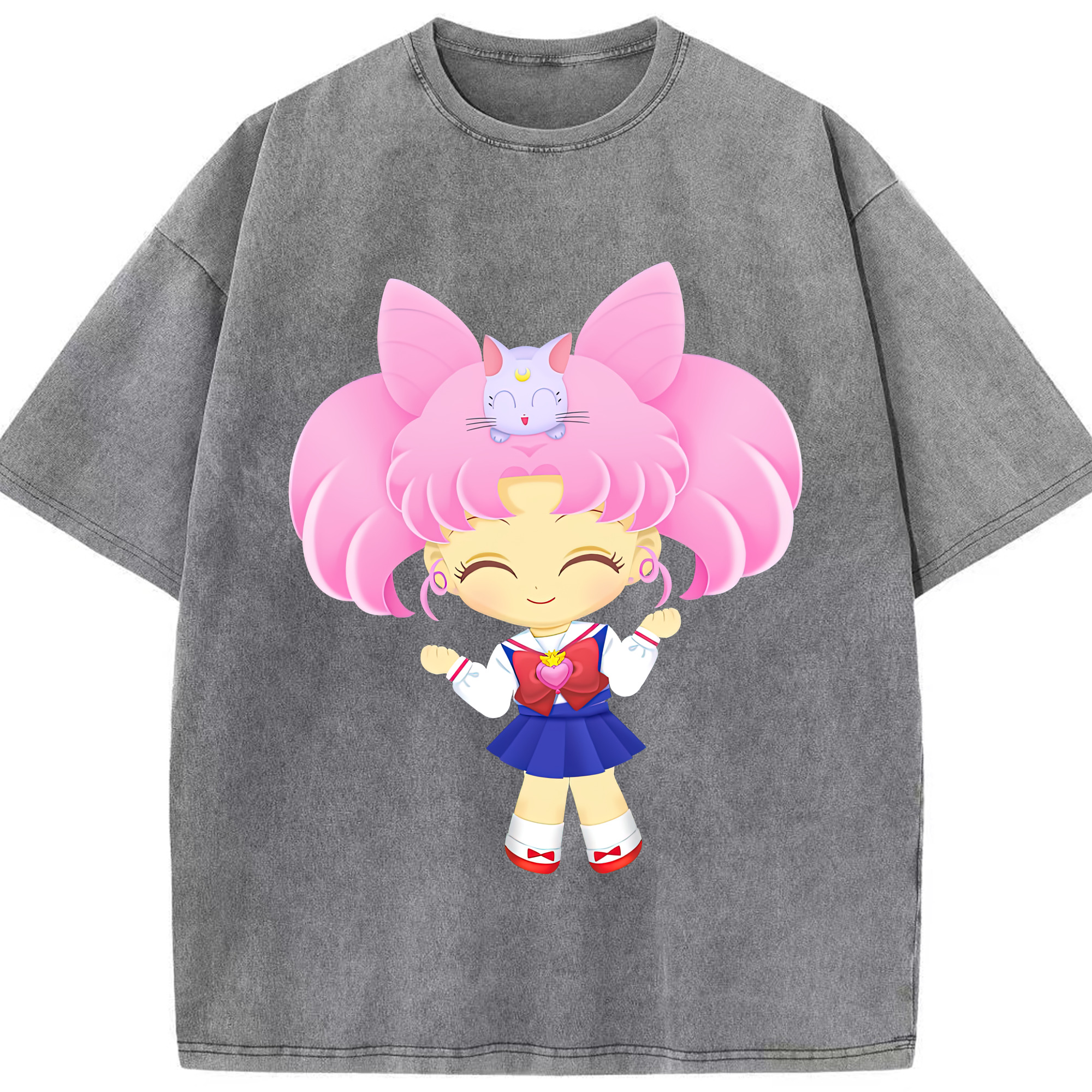 （画像用） 美少女戦士セーラームーン ちびうさ Sailor Moon Chibiusa Tsukino Usagi Small Lady Serenity 綿100% ヴィンテージ風 半袖Tシャツ（フロントプリント）