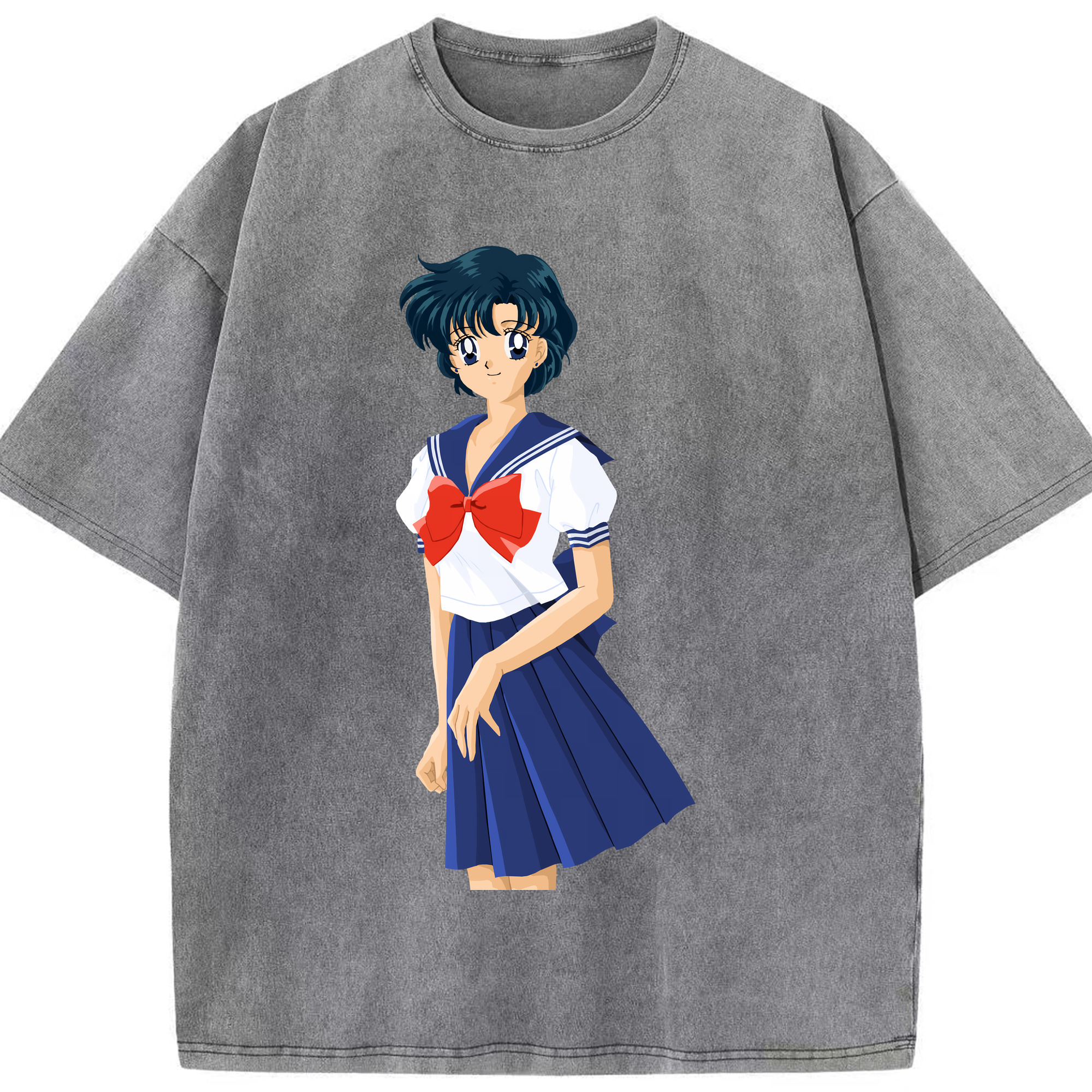 （画像用） 美少女戦士セーラームーン 水野 亜美 みずの あみ Sailor Moon Mizuno Ami 綿100% ヴィンテージ風 半袖Tシャツ（フロントプリント）