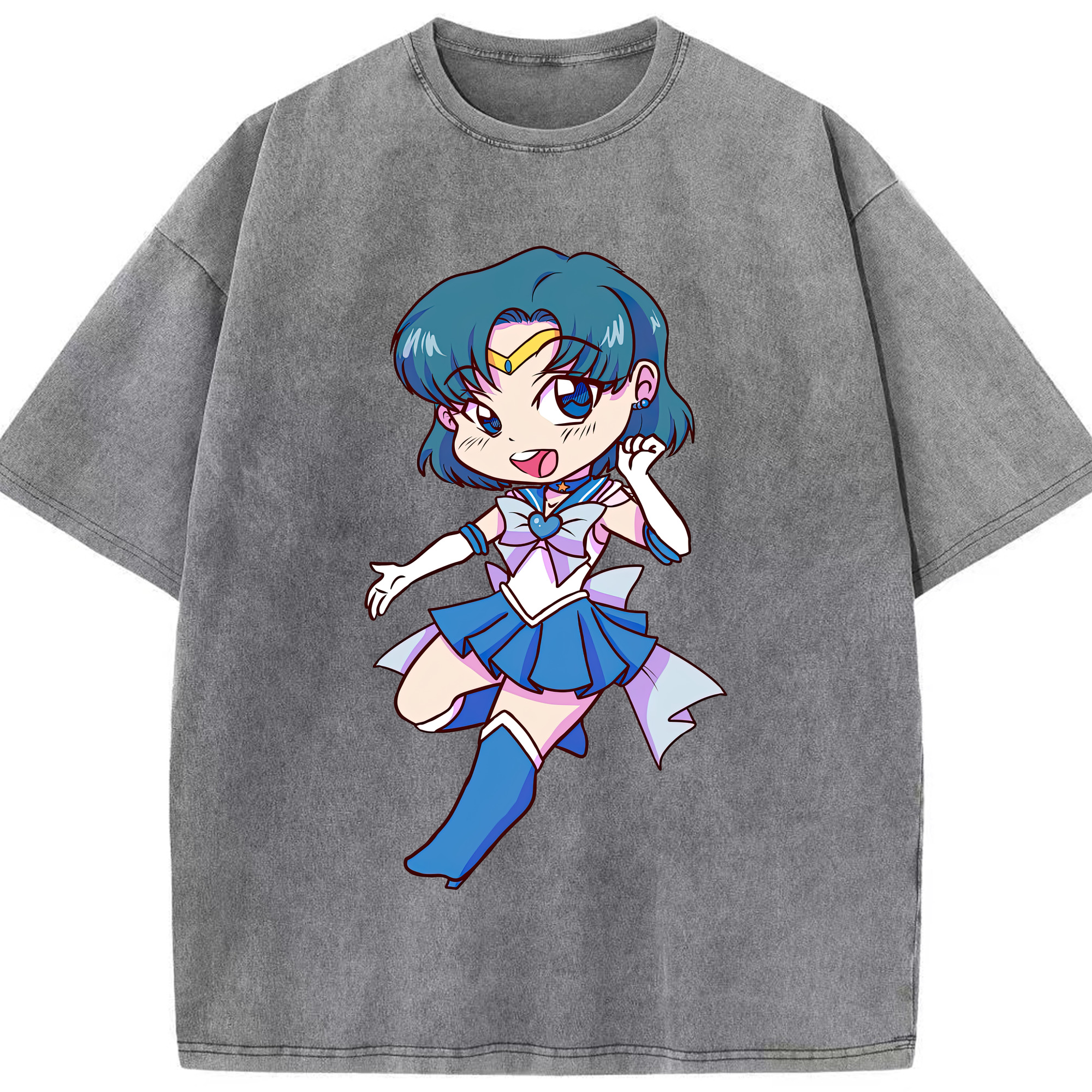 （画像用） 美少女戦士セーラームーン 水野 亜美 みずの あみ Sailor Moon Mizuno Ami 綿100% ヴィンテージ風 半袖Tシャツ（フロントプリント）