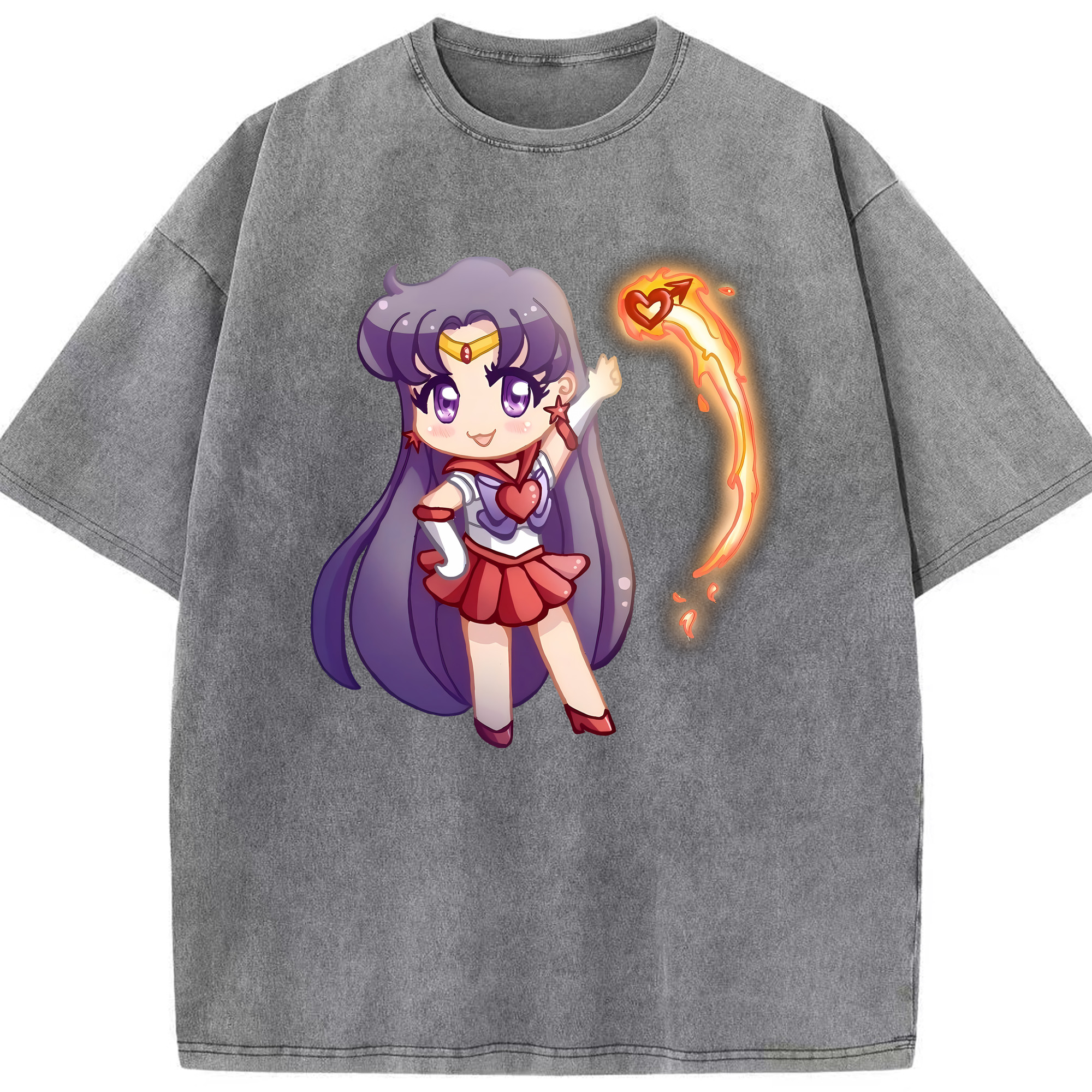 （画像用） 美少女戦士セーラームーン 火野レイ ひの レイ Sailor Moon Hino Rei （セーラーマーズ,Sailor Mars） 綿100% ヴィンテージ風 半袖Tシャツ（フロントプリント）