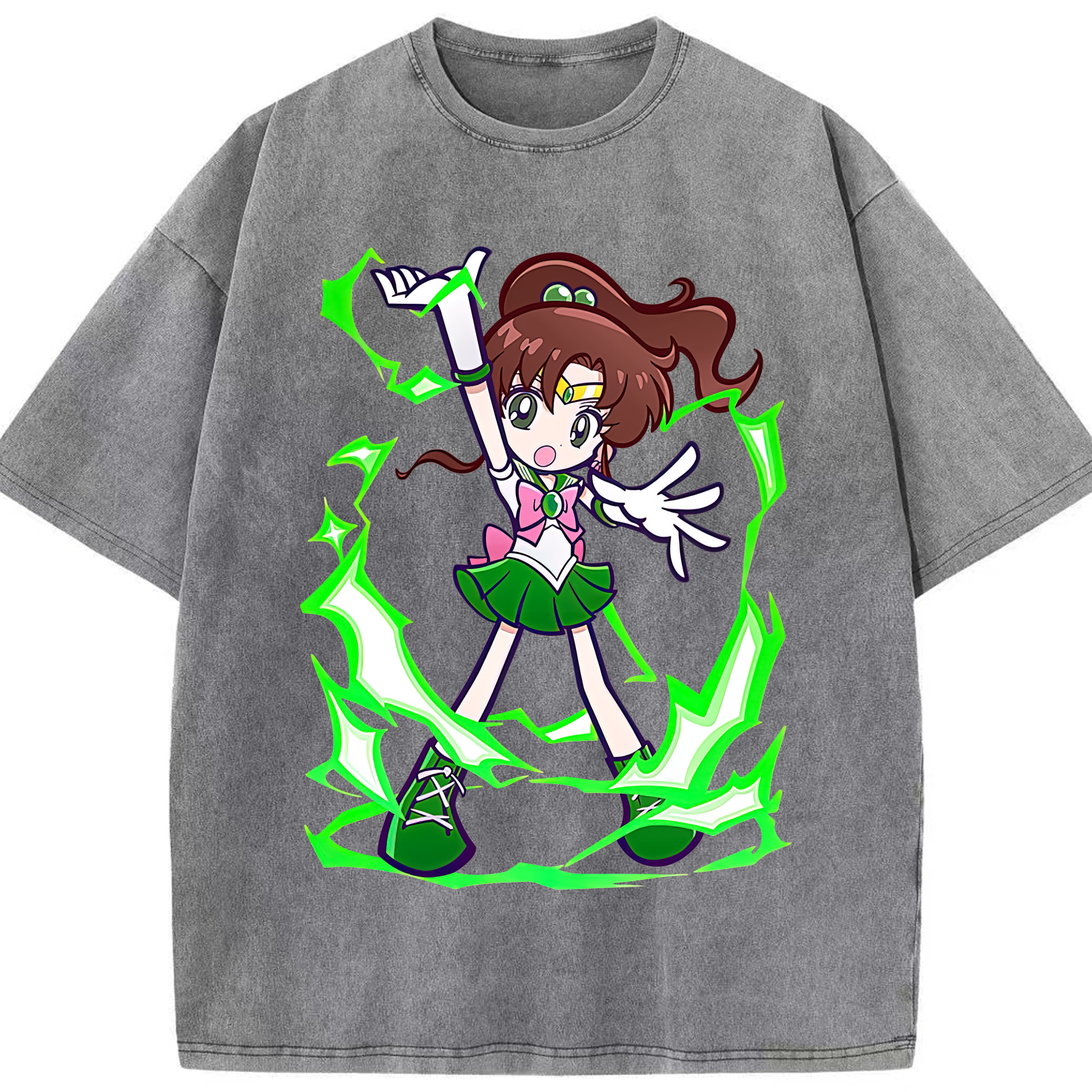 （画像用） 美少女戦士セーラームーン 木野 まこと きの まこと Sailor Moon Kino Makoto （セーラージュピター；Sailor Jupiter） 綿100% ヴィンテージ風 半袖Tシャツ（フロントプリント）