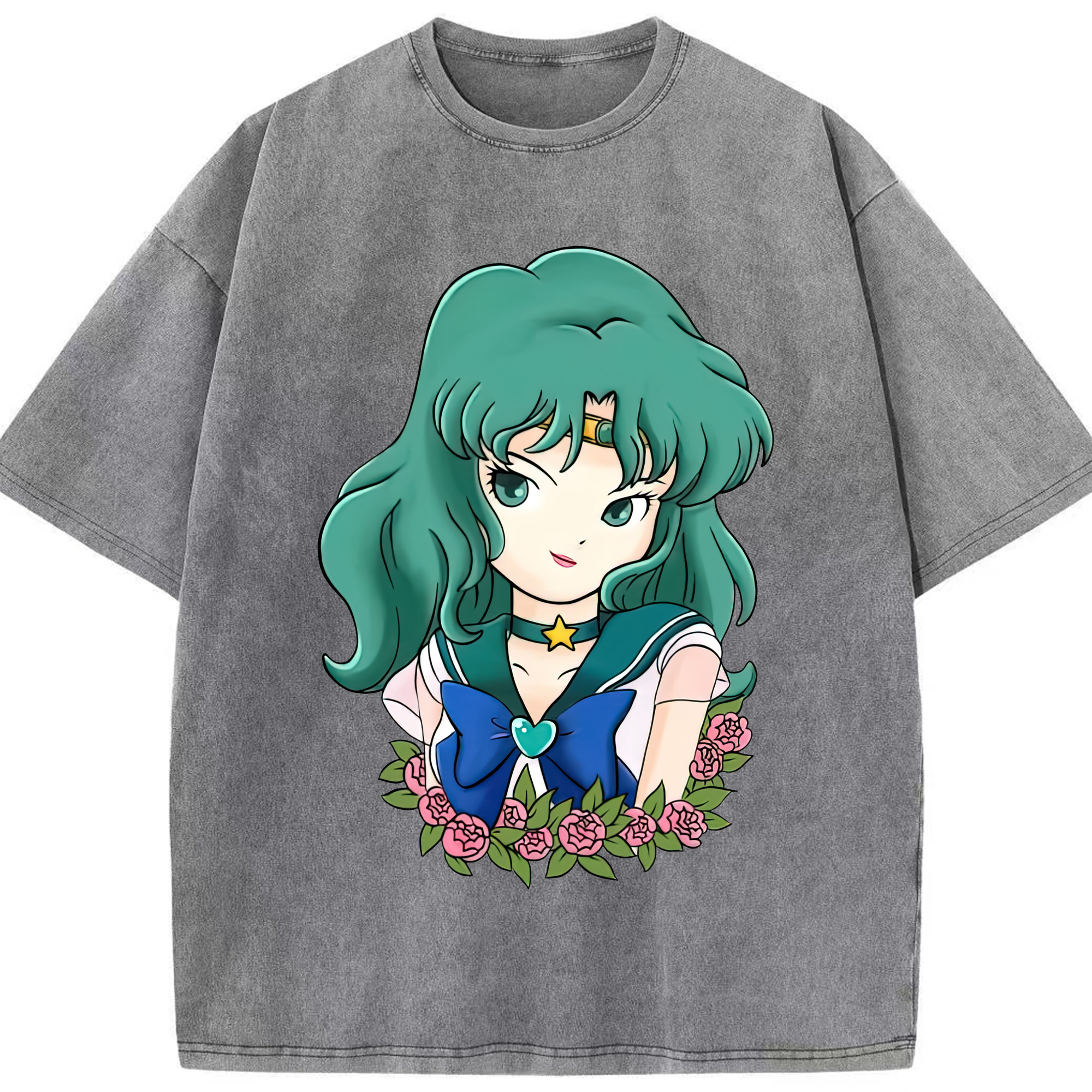 （画像用） 美少女戦士セーラームーン 海王 みちる（かいおう みちる） Sailor Moon Kaiou Michiru 綿100% ヴィンテージ風 半袖Tシャツ（フロントプリント）
