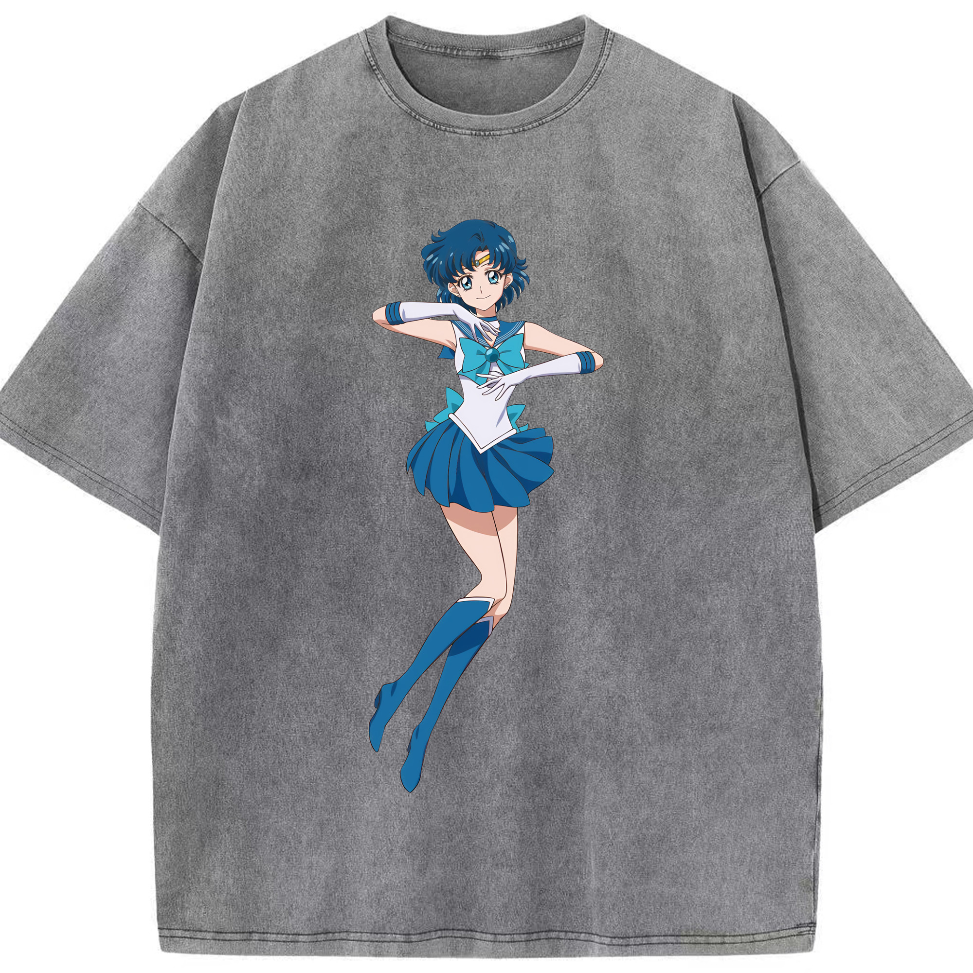 （画像用） 美少女戦士セーラームーン 水野 亜美 みずの あみ Sailor Moon Mizuno Ami 綿100% ヴィンテージ風 半袖Tシャツ（フロントプリント）
