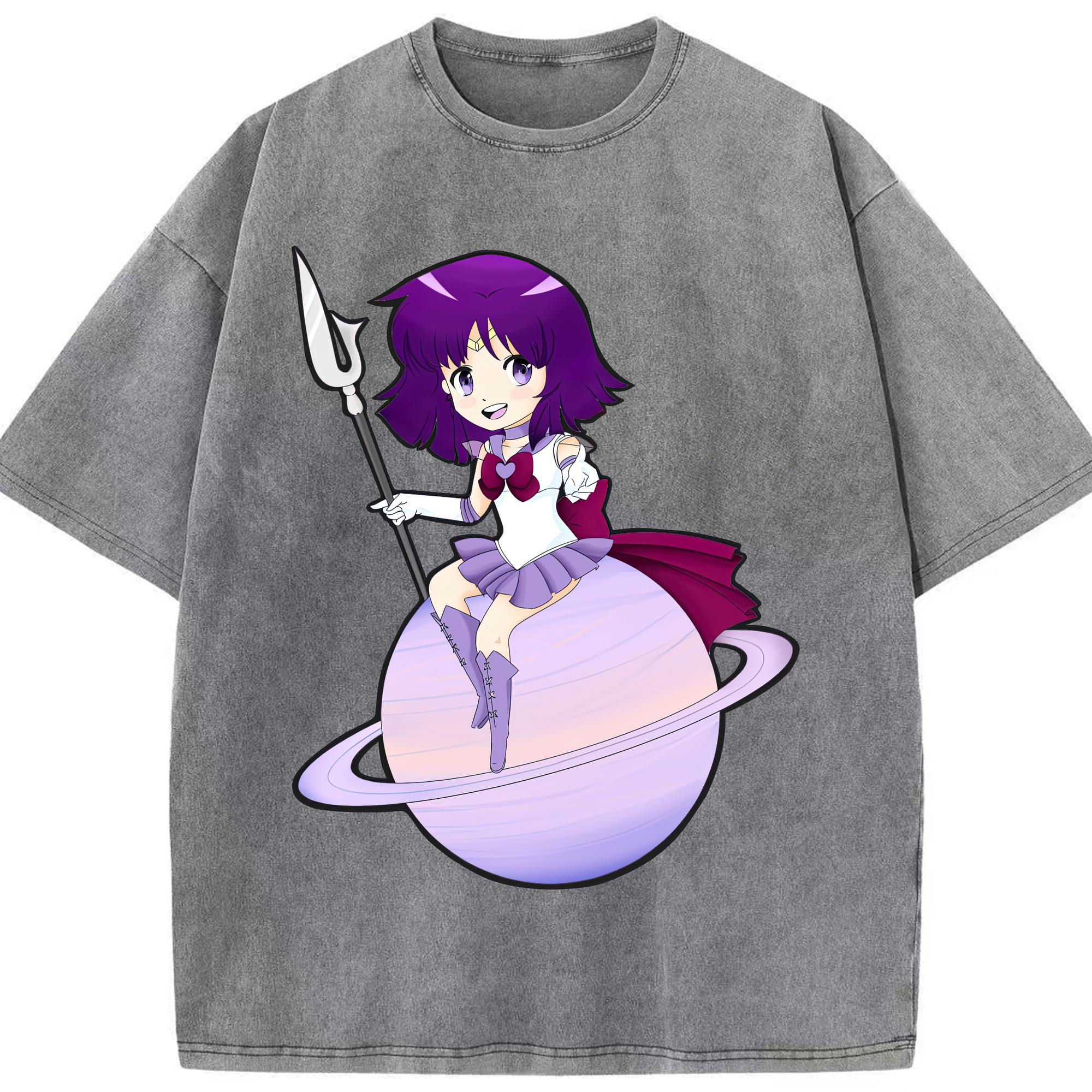 （画像用） 美少女戦士セーラームーン 土萠ほたる Sailor Moon Tomoe Hotaru （セーラーサターン；Sailor Saturn） 綿100% ヴィンテージ風 半袖Tシャツ（フロントプリント）