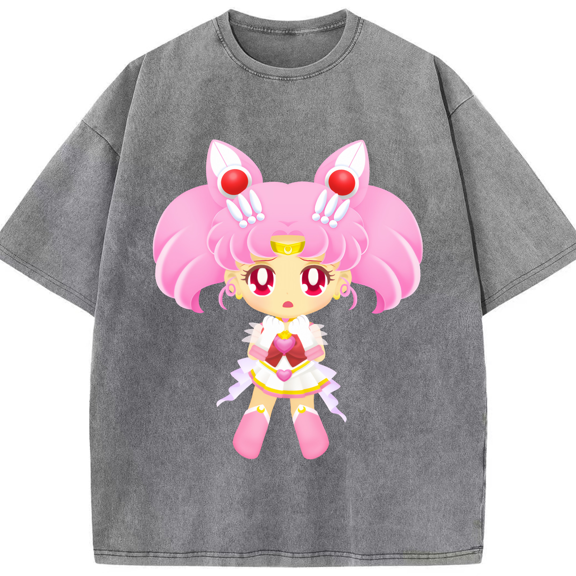 （画像用） 美少女戦士セーラームーン ちびうさ Sailor Moon Chibiusa Tsukino Usagi Small Lady Serenity 綿100% ヴィンテージ風 半袖Tシャツ（フロントプリント）