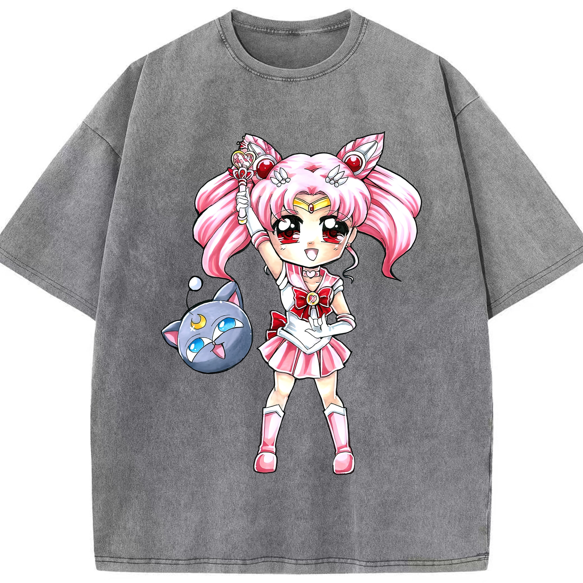 （画像用） 美少女戦士セーラームーン ちびうさ Sailor Moon Chibiusa Tsukino Usagi Small Lady Serenity 綿100% ヴィンテージ風 半袖Tシャツ（フロントプリント）