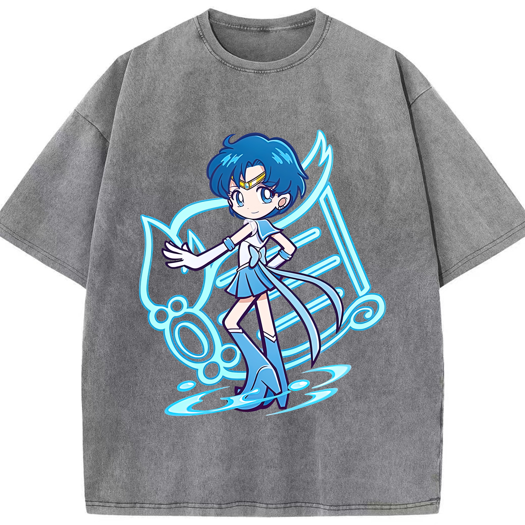 （画像用） 美少女戦士セーラームーン 水野 亜美 みずの あみ Sailor Moon Mizuno Ami 綿100% ヴィンテージ風 半袖Tシャツ（フロントプリント）