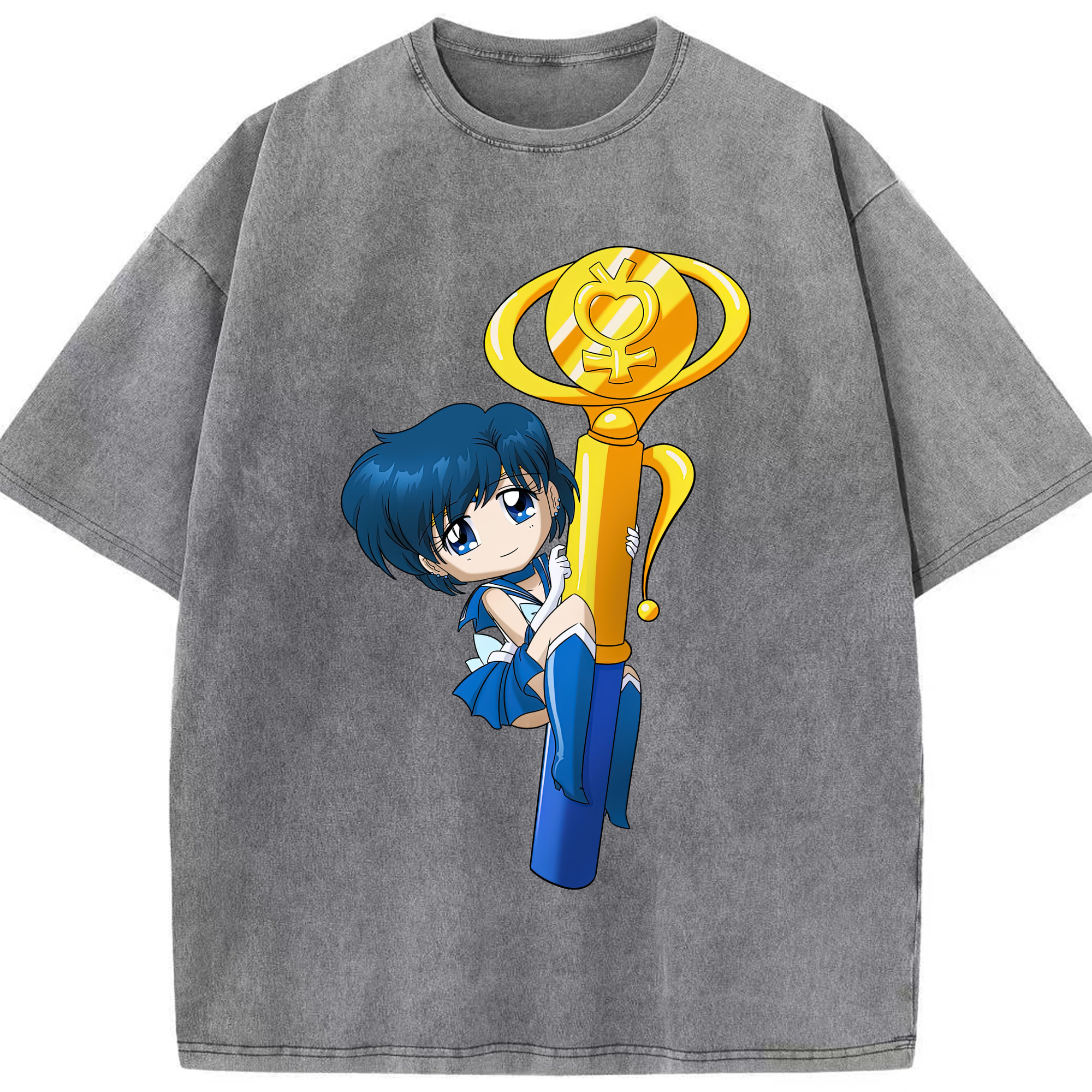 （画像用） 美少女戦士セーラームーン 水野 亜美 みずの あみ Sailor Moon Mizuno Ami 綿100% ヴィンテージ風 半袖Tシャツ（フロントプリント）