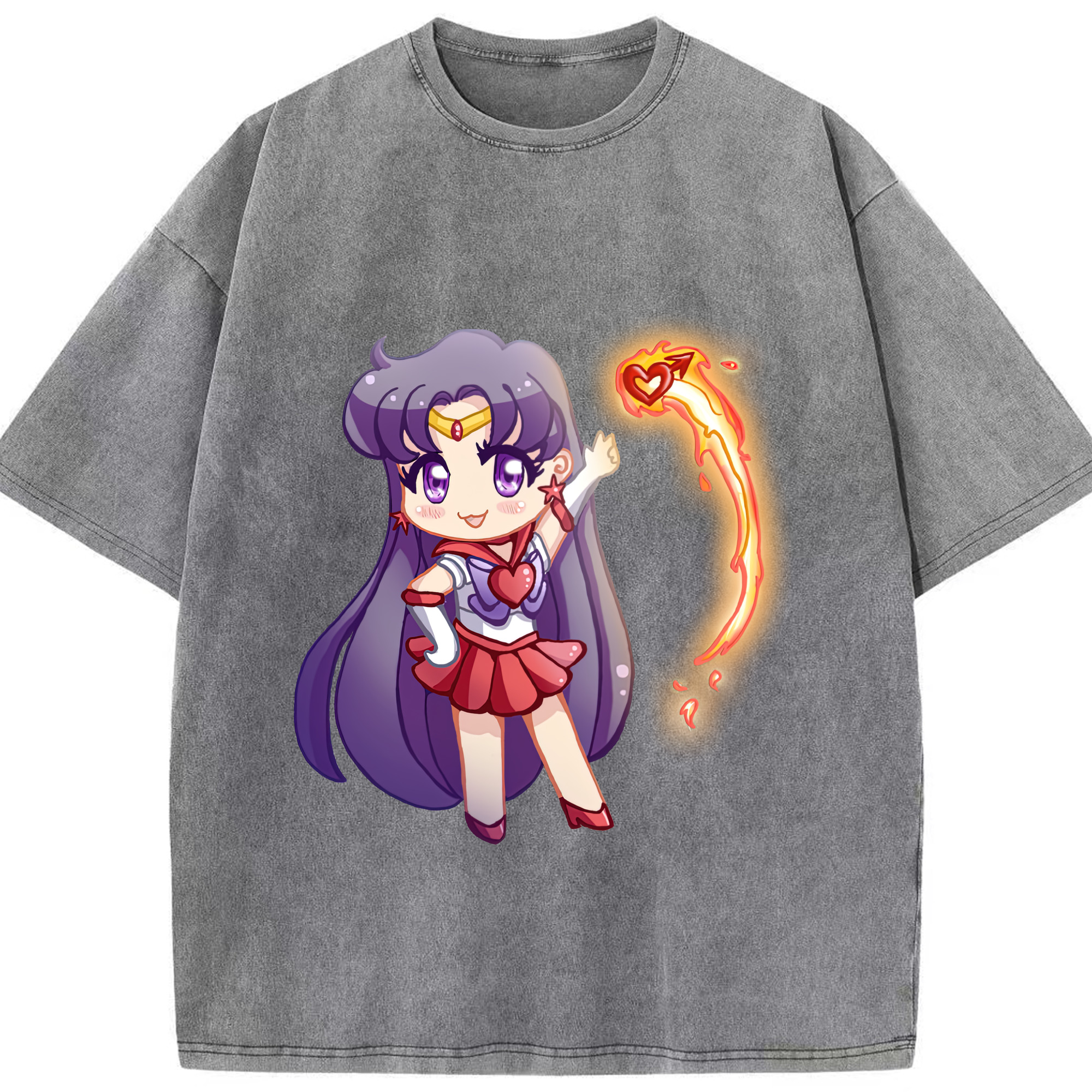 （画像用） 美少女戦士セーラームーン 火野レイ ひの レイ Sailor Moon Hino Rei （セーラーマーズ,Sailor Mars） 綿100% ヴィンテージ風 半袖Tシャツ（フロントプリント）