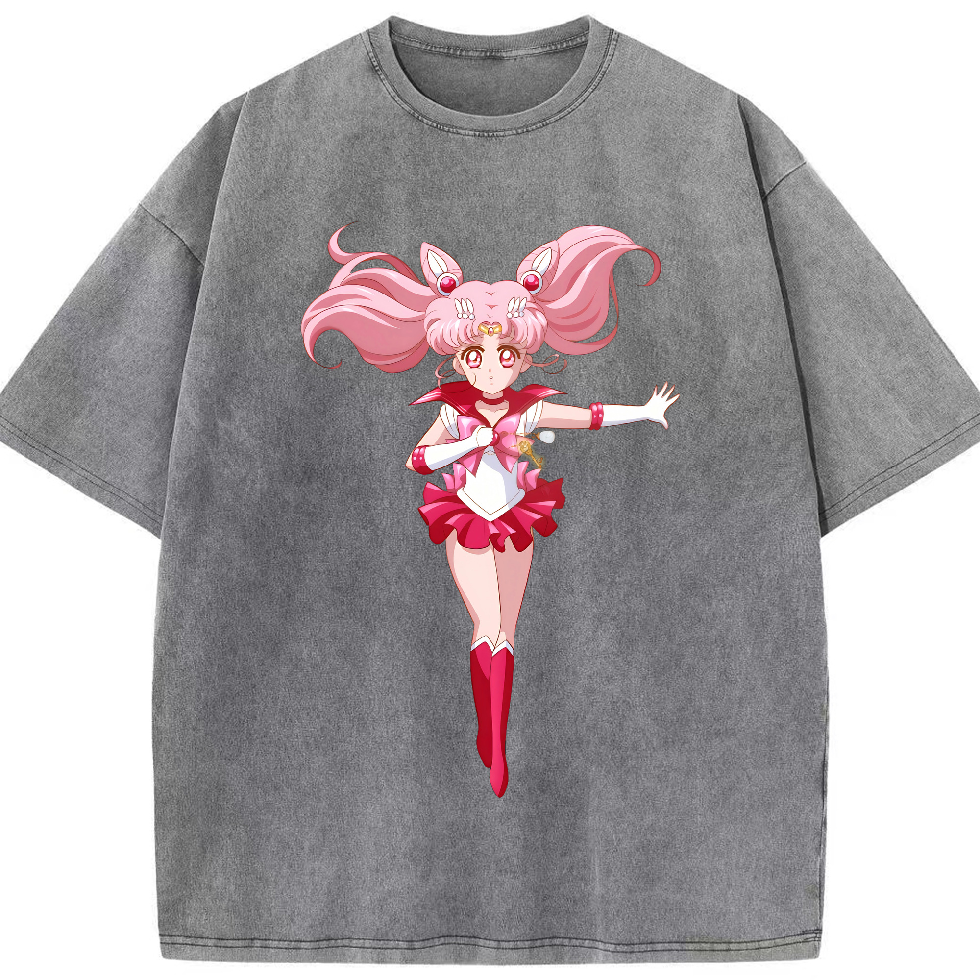 （画像用） 美少女戦士セーラームーン ちびうさ Sailor Moon Chibiusa Tsukino Usagi Small Lady Serenity 綿100% ヴィンテージ風 半袖Tシャツ（フロントプリント）