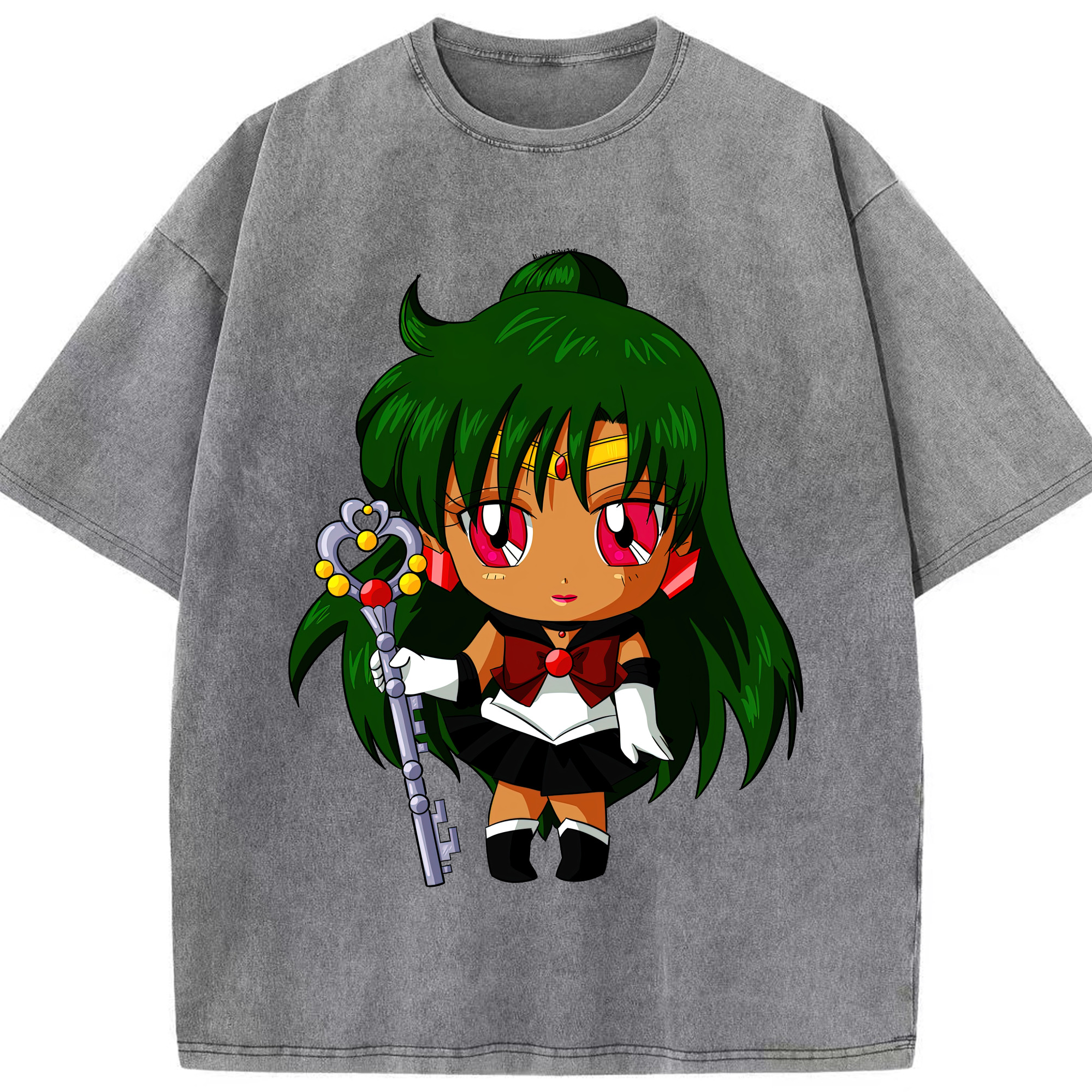 （画像用） 美少女戦士セーラームーン 冥王せつな Sailor Moon Meiou Setsuna 綿100% ヴィンテージ風 半袖Tシャツ（フロントプリント）