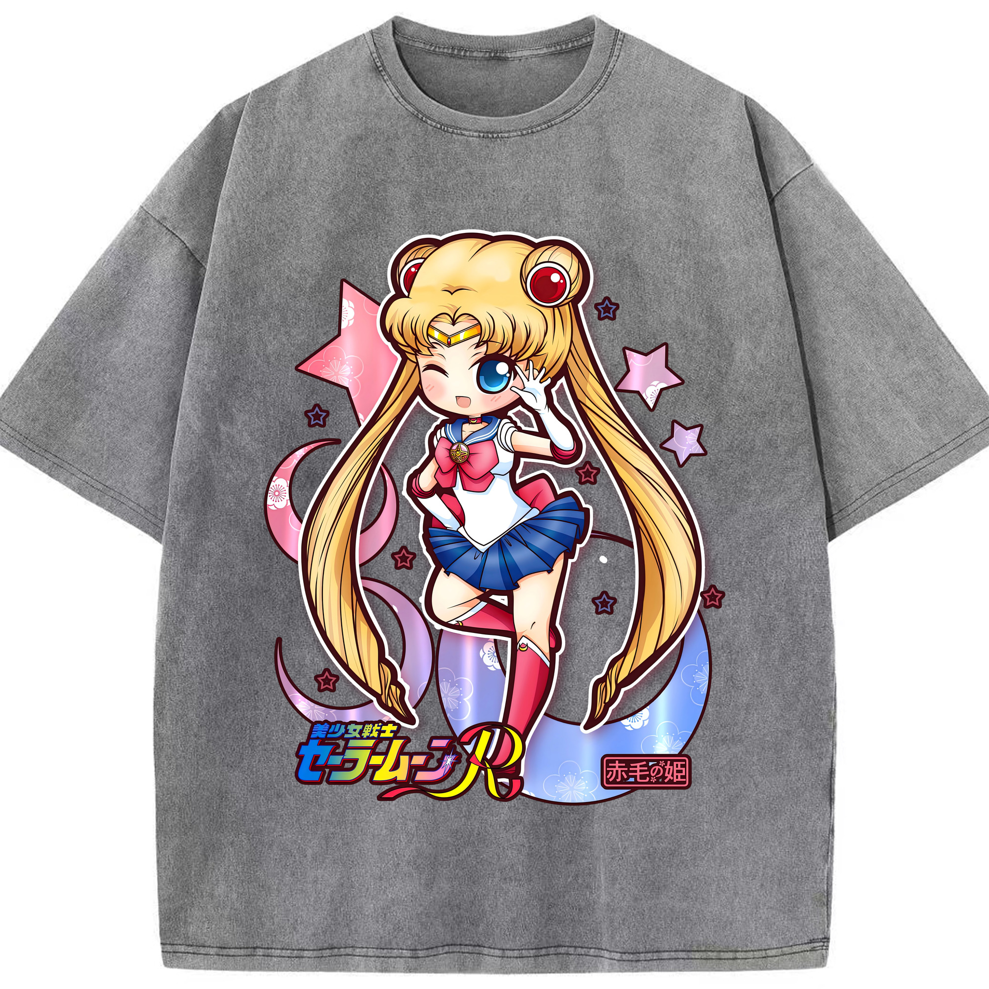 （画像用） 美少女戦士セーラームーン 月野 うさぎ つきの うさぎ Sailor Moon Tsukino Usagi 綿100% ヴィンテージ風 半袖Tシャツ（フロントプリント）