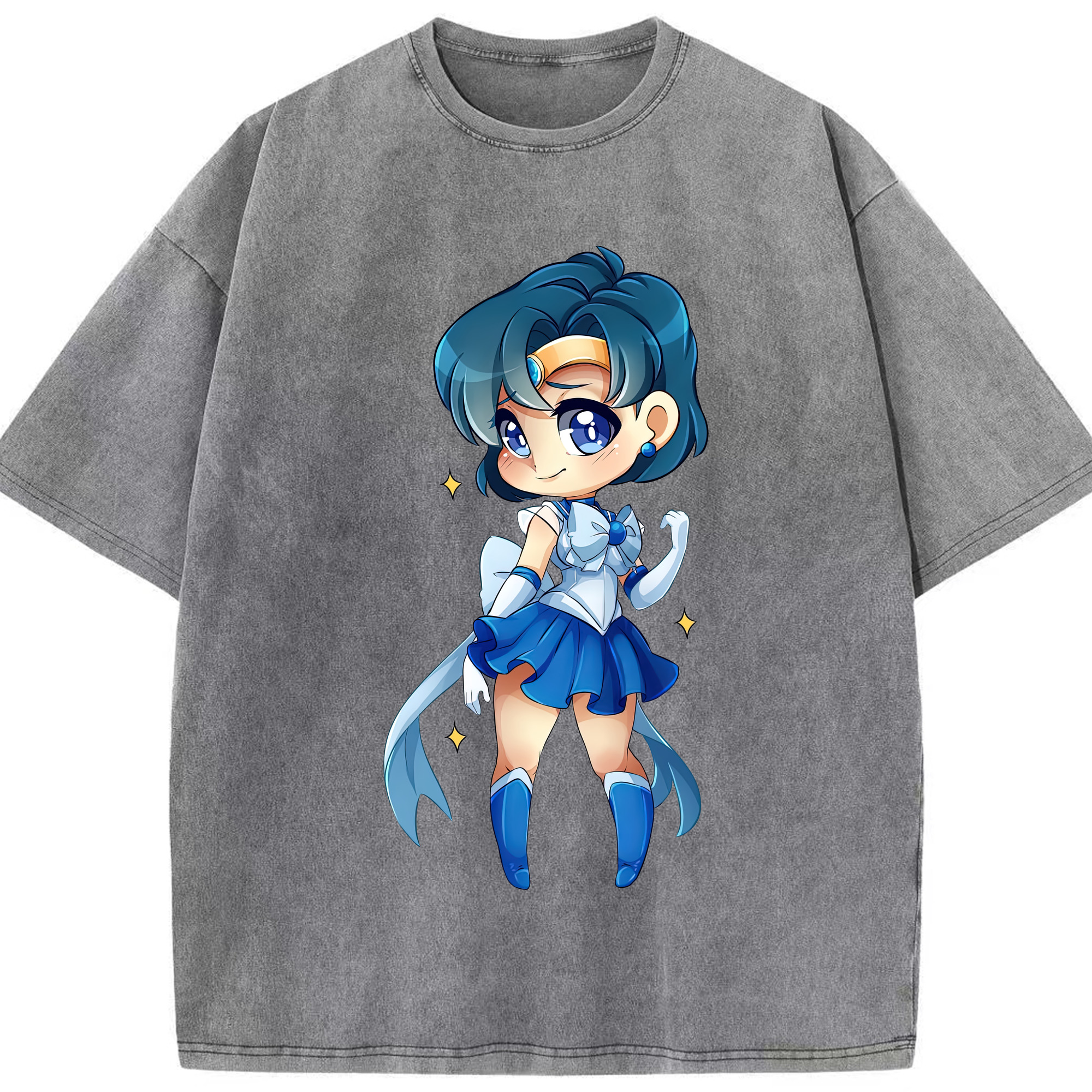 （画像用） 美少女戦士セーラームーン 水野 亜美 みずの あみ Sailor Moon Mizuno Ami 綿100% ヴィンテージ風 半袖Tシャツ（フロントプリント）