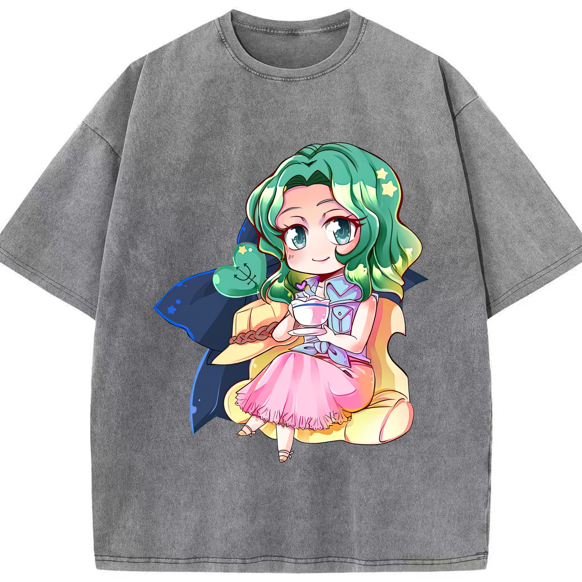 （画像用） 美少女戦士セーラームーン 海王 みちる（かいおう みちる） Sailor Moon Kaiou Michiru 綿100% ヴィンテージ風 半袖Tシャツ（フロントプリント）