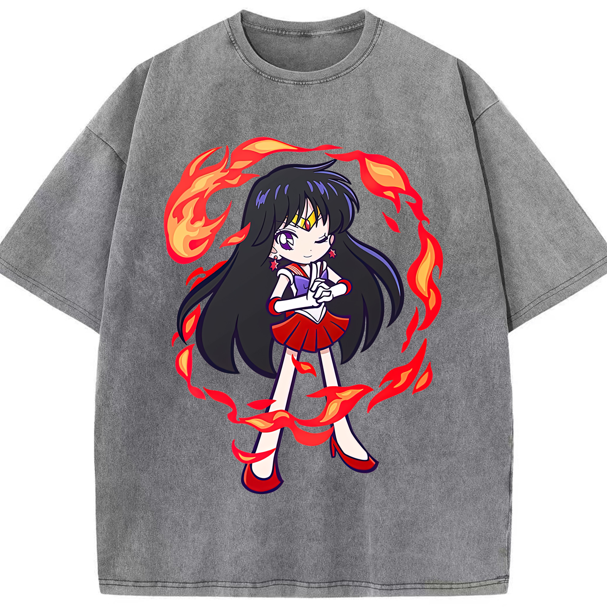 （画像用） 美少女戦士セーラームーン 火野レイ ひの レイ Sailor Moon Hino Rei （セーラーマーズ,Sailor Mars） 綿100% ヴィンテージ風 半袖Tシャツ（フロントプリント）