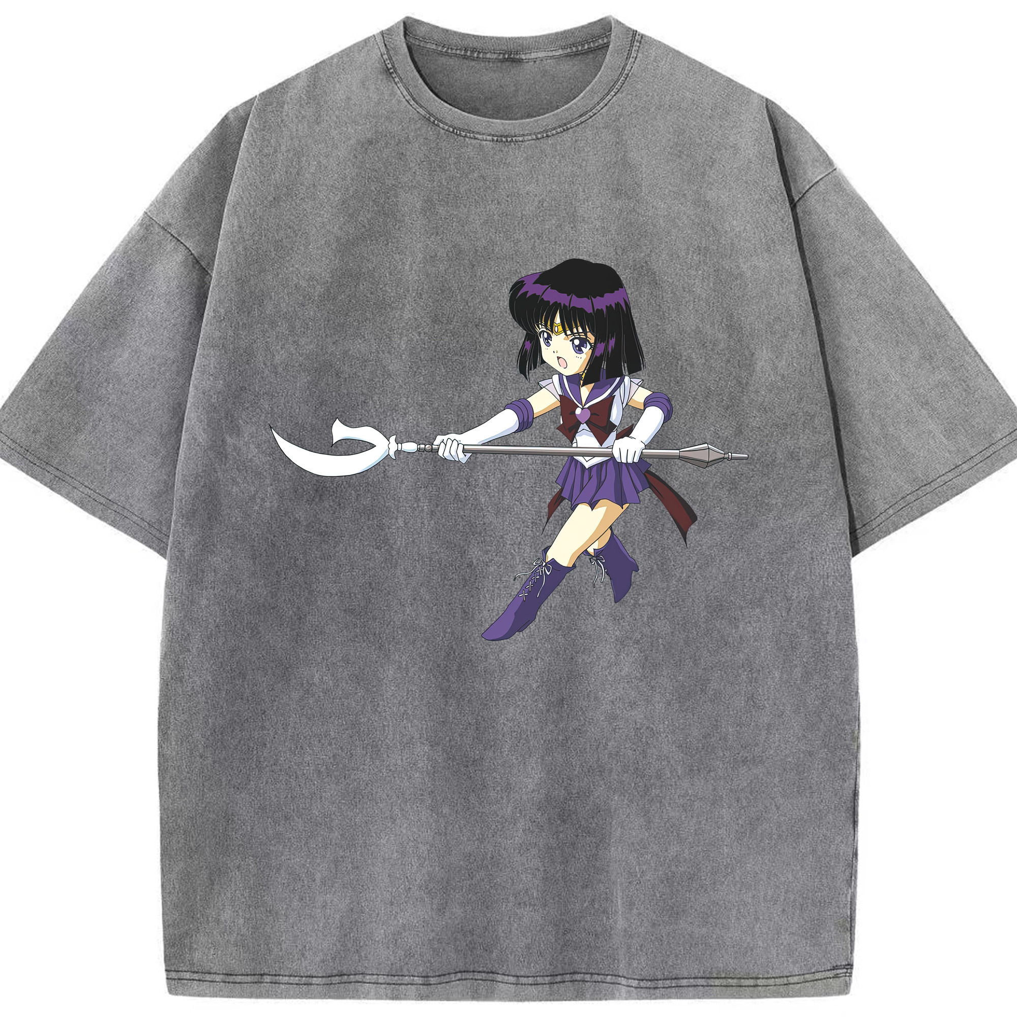 （画像用） 美少女戦士セーラームーン 土萠ほたる Sailor Moon Tomoe Hotaru （セーラーサターン；Sailor Saturn） 綿100% ヴィンテージ風 半袖Tシャツ（フロントプリント）