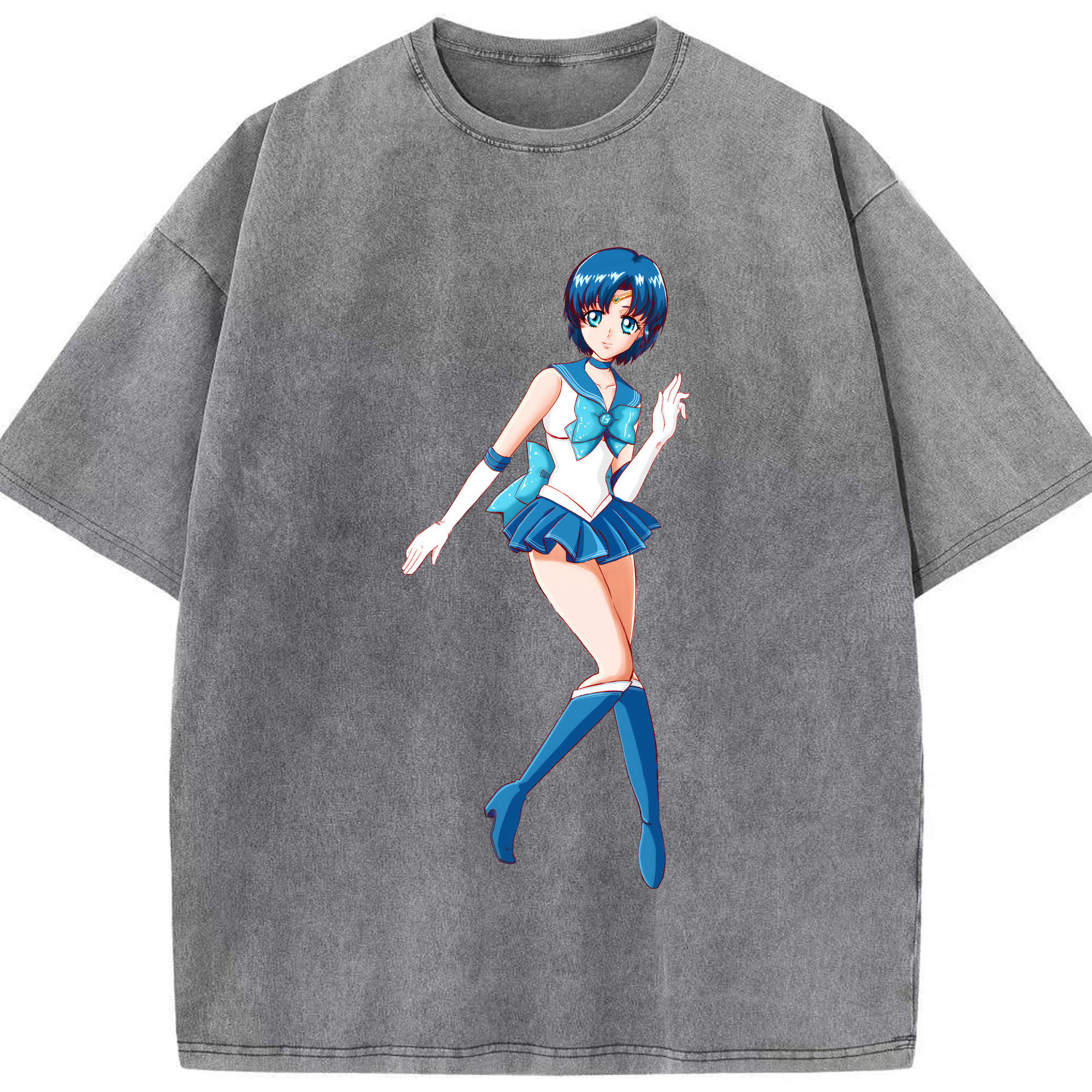 （画像用） 美少女戦士セーラームーン 水野 亜美 みずの あみ Sailor Moon Mizuno Ami 綿100% ヴィンテージ風 半袖Tシャツ（フロントプリント）