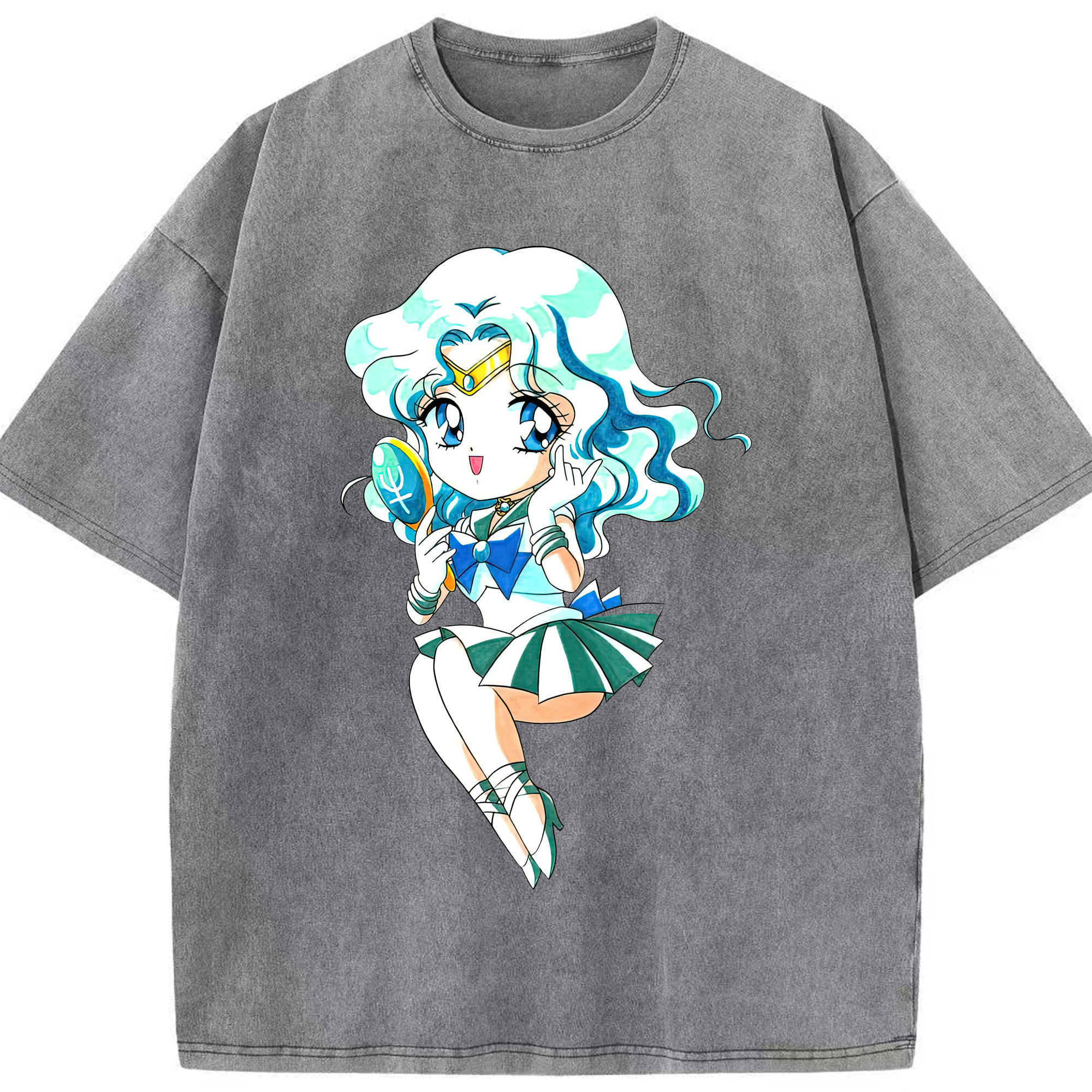 （画像用） 美少女戦士セーラームーン 海王 みちる（かいおう みちる） Sailor Moon Kaiou Michiru 綿100% ヴィンテージ風 半袖Tシャツ（フロントプリント）