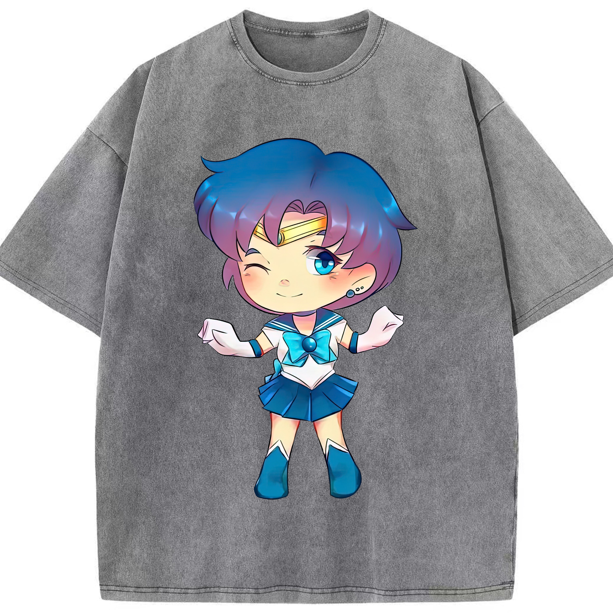 （画像用） 美少女戦士セーラームーン 水野 亜美 みずの あみ Sailor Moon Mizuno Ami 綿100% ヴィンテージ風 半袖Tシャツ（フロントプリント）