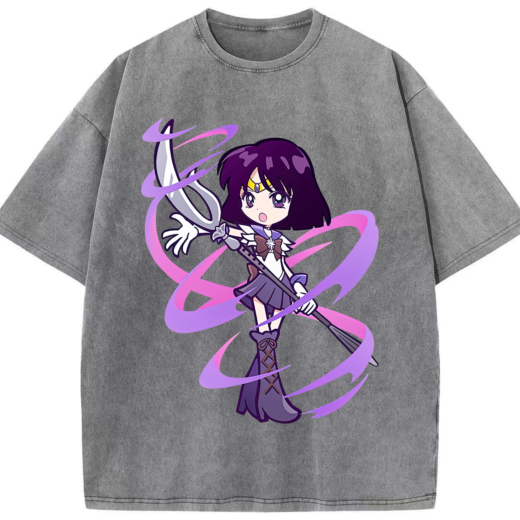 （画像用） 美少女戦士セーラームーン 土萠ほたる Sailor Moon Tomoe Hotaru （セーラーサターン；Sailor Saturn） 綿100% ヴィンテージ風 半袖Tシャツ（フロントプリント）
