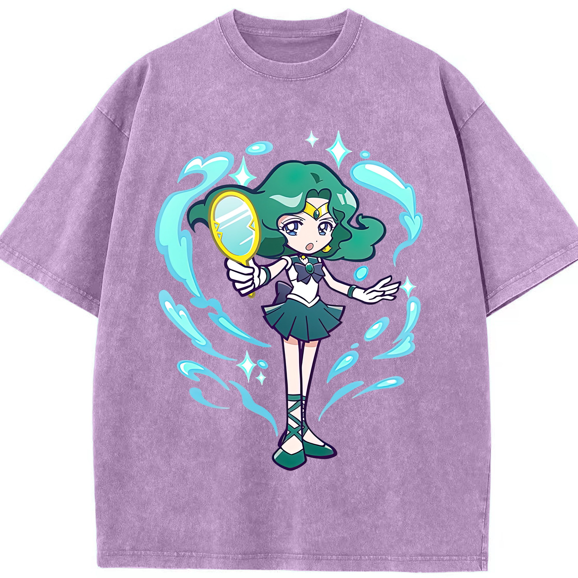 （画像用） 美少女戦士セーラームーン 海王 みちる（かいおう みちる） Sailor Moon Kaiou Michiru 綿100% ヴィンテージ風 半袖Tシャツ（フロントプリント）