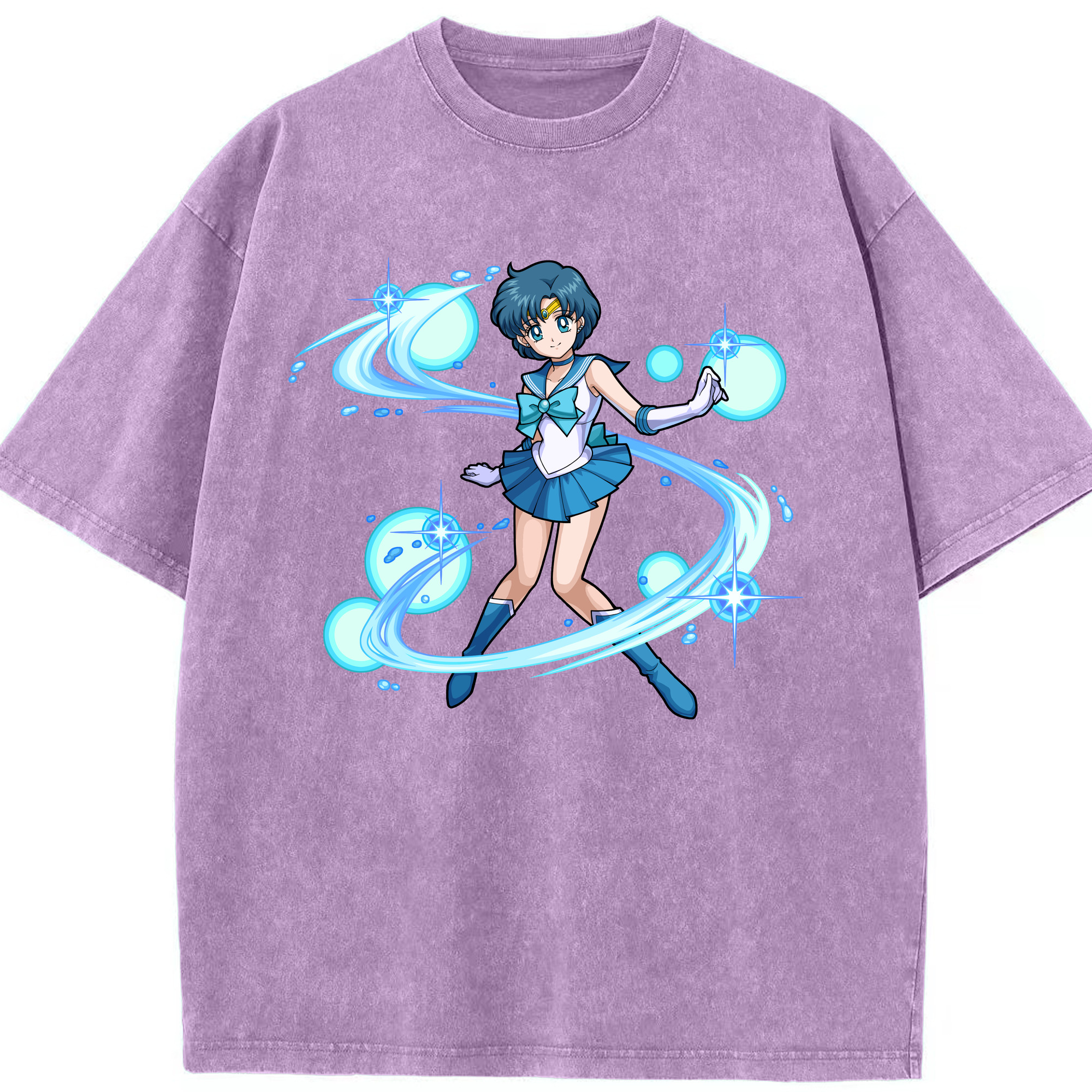 （画像用） 美少女戦士セーラームーン 水野 亜美 みずの あみ Sailor Moon Mizuno Ami 綿100% ヴィンテージ風 半袖Tシャツ（フロントプリント）